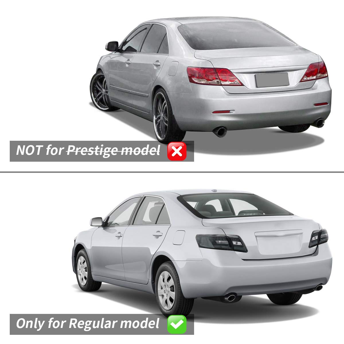 VLAND LED Smoked Tail Lights for Toyota Camry Sedan 2006-2011 (Excludes Hybrid, LE, SE & Factory LED Models) - YAB-KMR-0192 | Enhanced Style & Night Visibility for Custom Car Upgrades