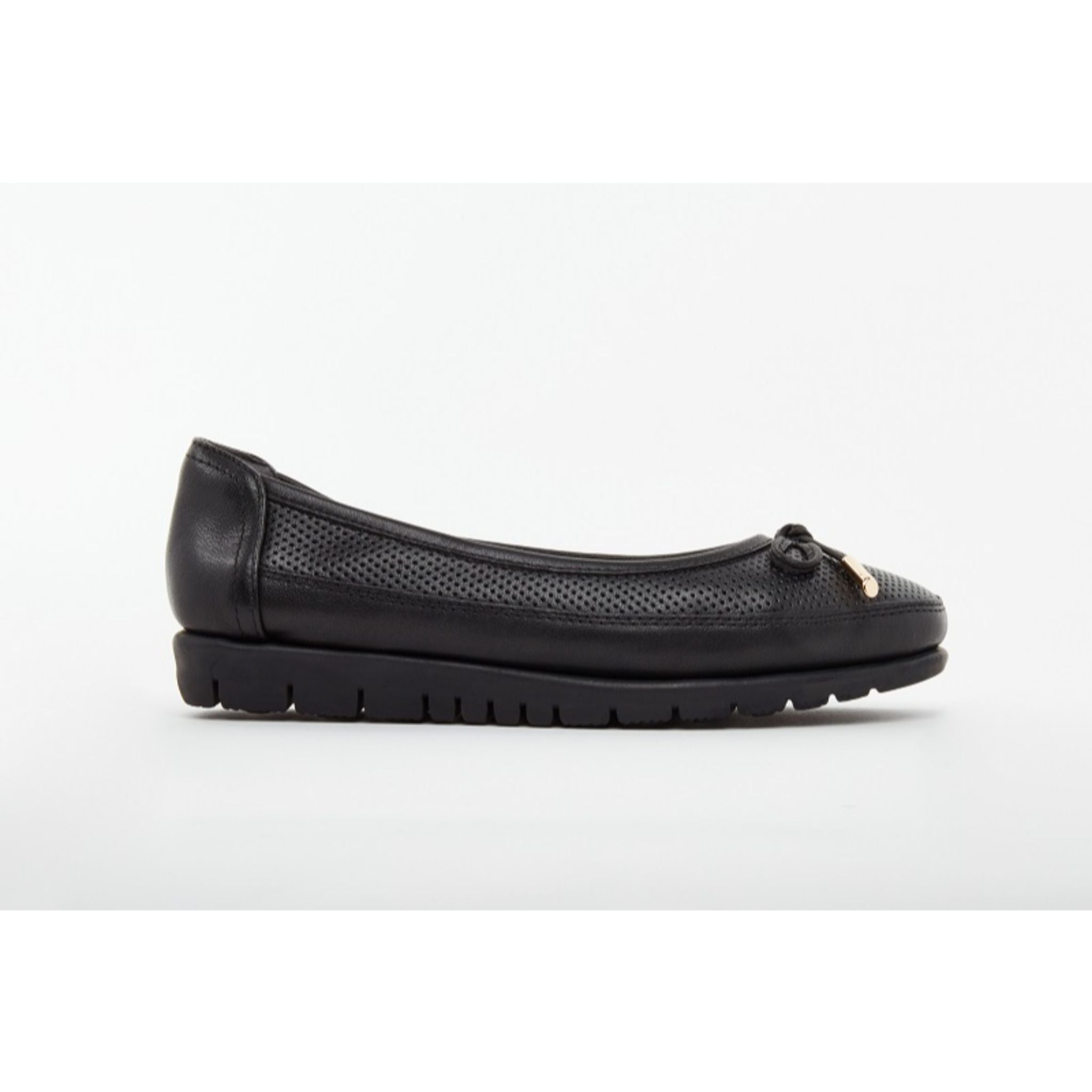 Barani Leather Pumps Ballet Flats With Fixed Bow - Women's Comfortable Black Dress Shoes for Work & Party | 8841-141
