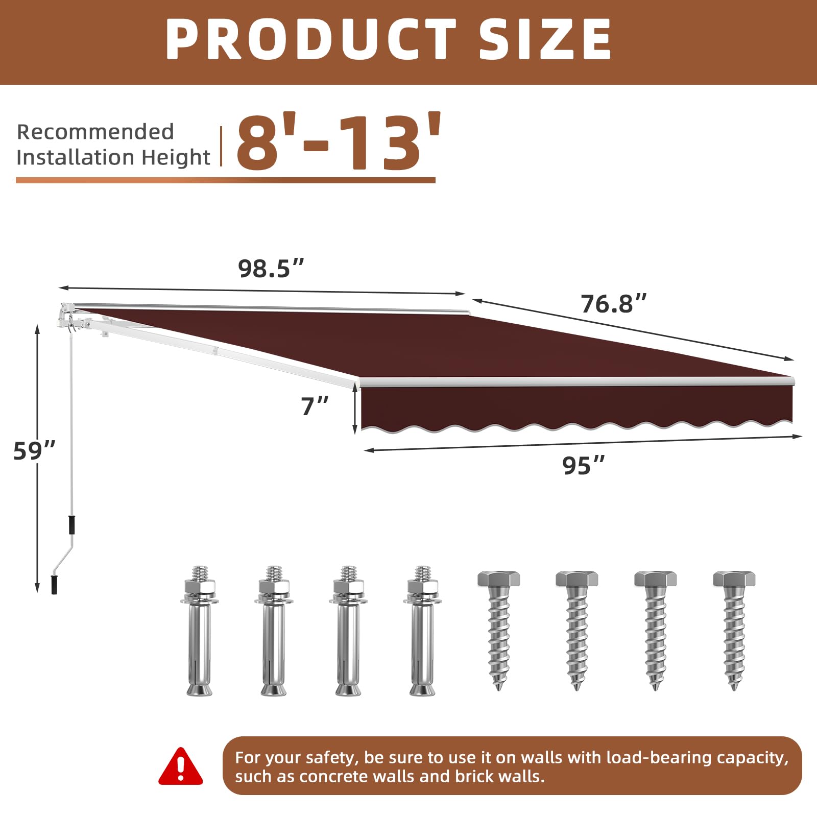 MEETWARM 8.2'x6.5' Retractable Patio Awning - Manual Crank Sun Shade Canopy with Waterproof 280g/m² Polyester Fabric for Outdoor, Balcony, Yard (Burgundy) - Perfect for Backyard BBQs, Poolside Lounging & Garden Relaxation