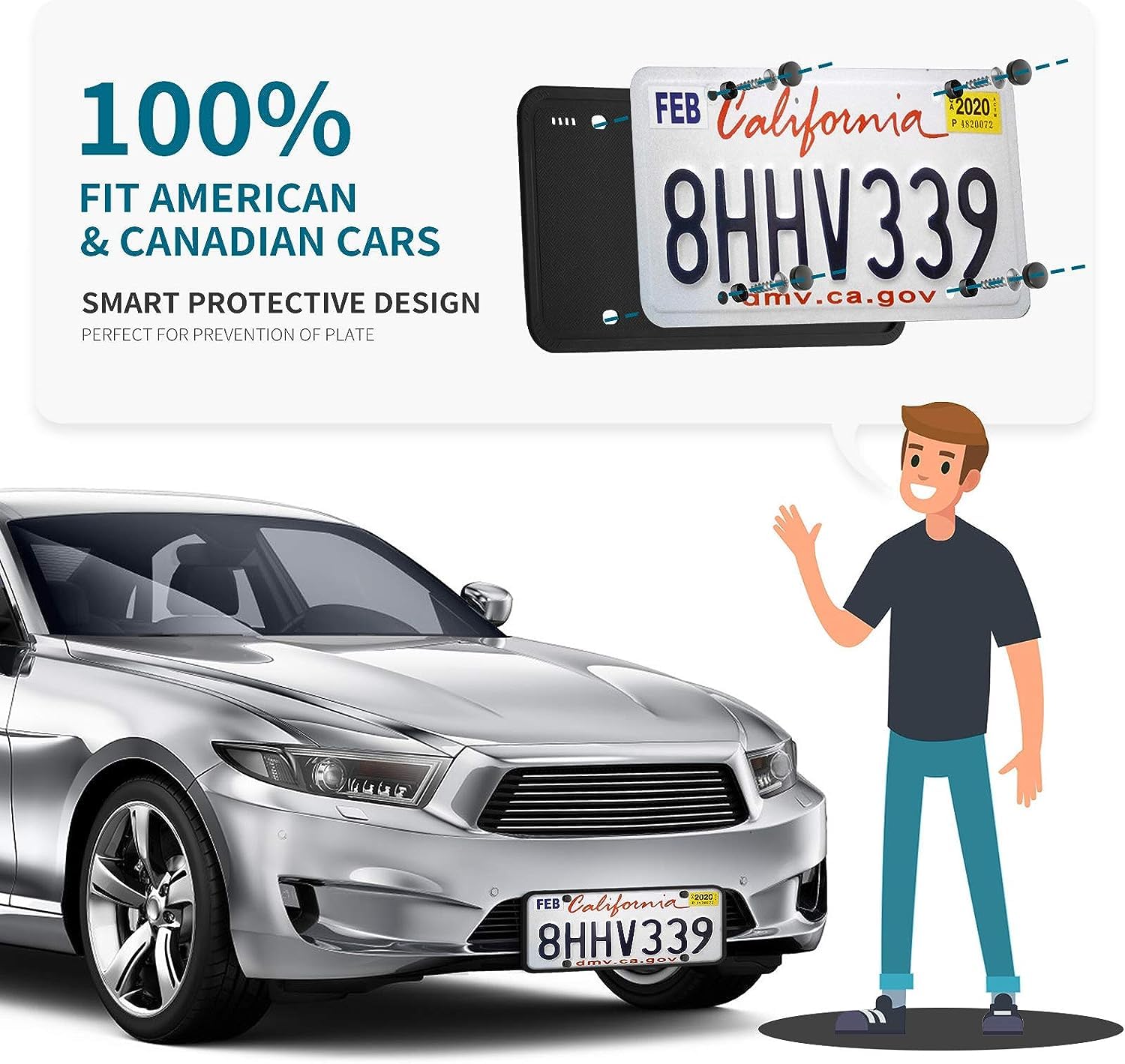 Aujen Black Silicone License Plate Frame - Rustproof Car Accessory for US Vehicles