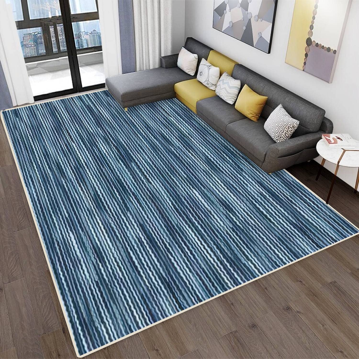 Abstract Striped Non-Slip Area Rugs for Living Room & Bedroom - Stain Resistant Modern Carpet with Space Dye Design - Indoor/Outdoor Home Decor Mat for Cozy Spaces, Dorm Rooms & Patio Use