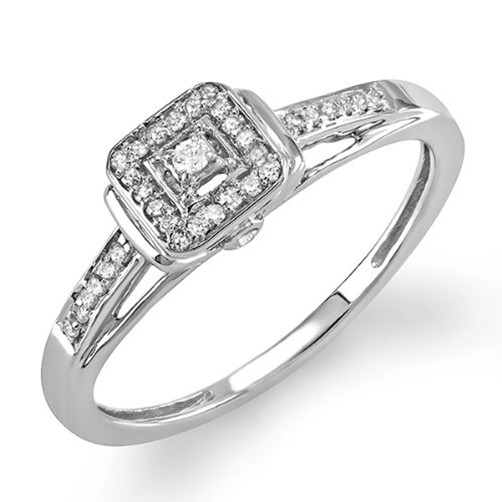 Dazzlingrock 0.15 Carat Round Diamond Engagement Ring for Women - 925 Sterling Silver Wedding Band, Bridal Jewelry Gift for Her - Perfect for Proposals, Anniversaries & Special Occasions