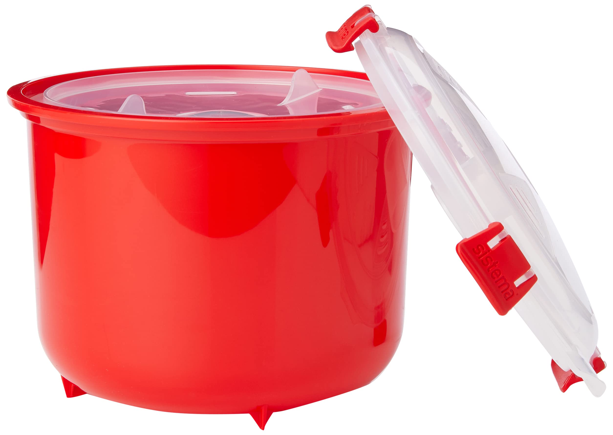 Sistema Microwave Rice Cooker & Steamer Bowl - BPA-Free Plastic Food Container with Steam Vent for Perfect Rice, Vegetables & Meal Prep - Dishwasher Safe, Red - Ideal for Dorm, Office & Quick Home Cooking