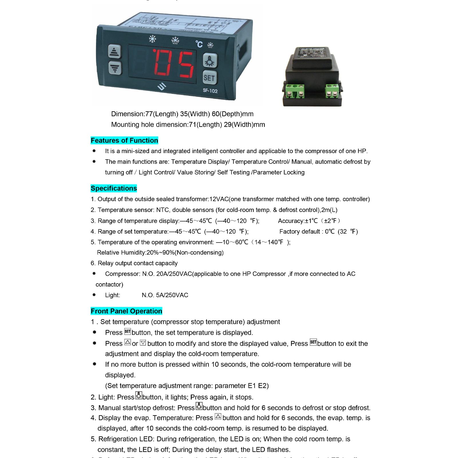 SF-102 Digital Temperature Controller with LCD Display - Precise Thermostat for Homebrew, Aquarium, Reptile Terrarium & Fermentation