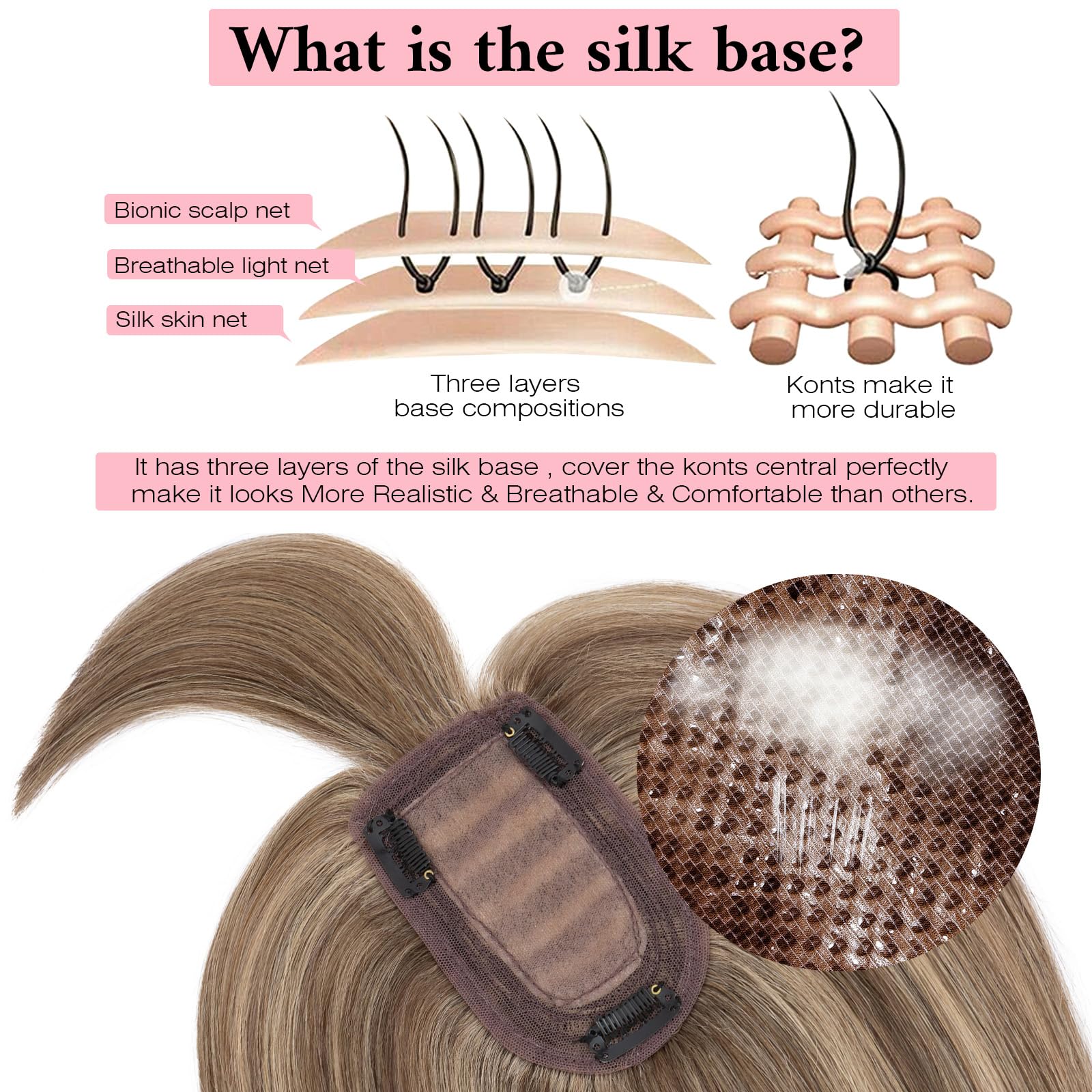 SEGO 100% Real Human Hair Toppers with Bangs - Silk Base 150% Density Clip-in Hairpiece (2.7”x5.1”) for Women with Thinning Hair & Hair Loss - Covers Gray Hair - Perfect for Daily Wear, Special Occasions & Hair Volume Enhancement