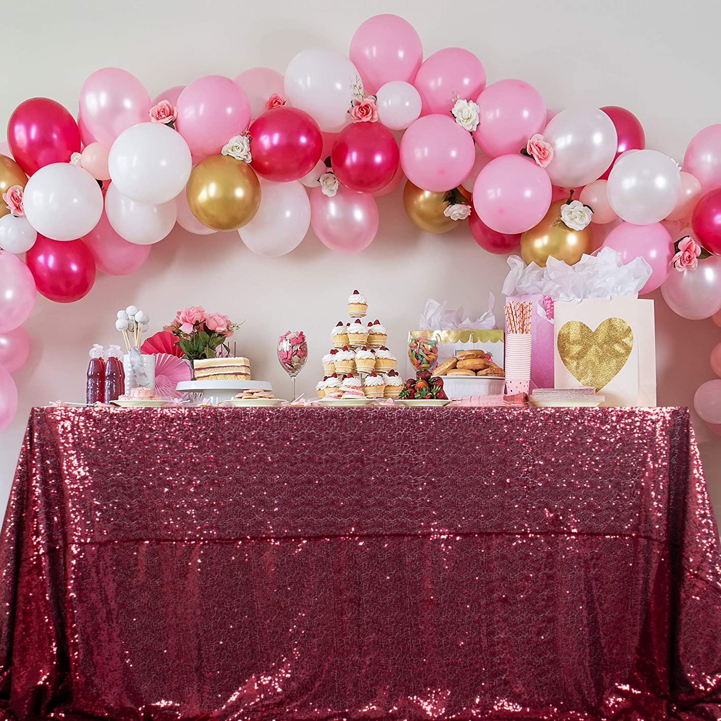 Burgundy Sequin Tablecloth 90''x132'' - Glitter Party Table Cover for Weddings, Birthdays, Banquets & Kitchen Decor | Elegant Sparkle Table Linen for Wine Tasting & Special Events