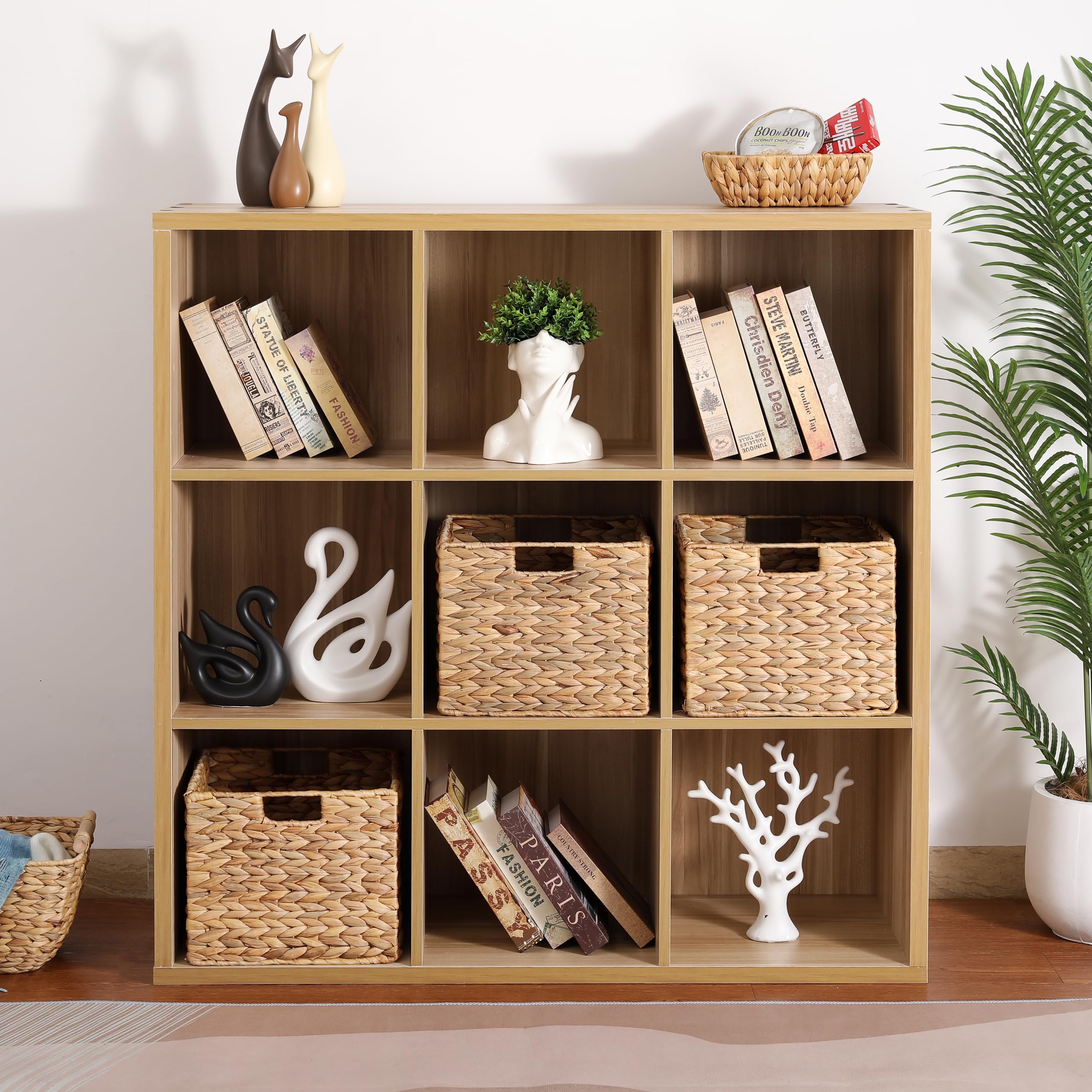 12x12x10 Inch Water Hyacinth Folding Storage Basket - Natural Wicker Cube Bin for Shelves, Pantry, Kitchen Organization | Perfect for Home Decor, Closet Storage & Bathroom Essentials
