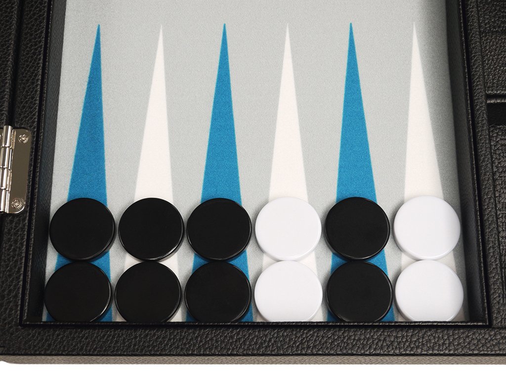 Premium 13-inch Travel Backgammon Set with Black Board & White/Astral Blue Points - Portable Game for Camping, Beach & Family Game Nights