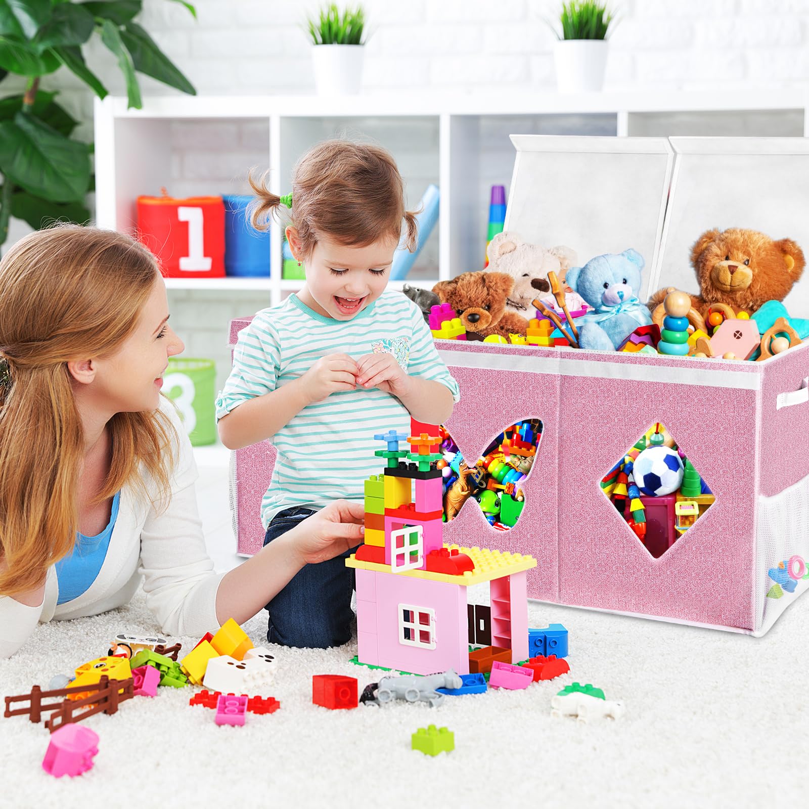 Extra Large Collapsible Toy Storage Box with Lid - Sturdy Kids Toy Organizer Chest for Boys & Girls, Nursery, Playroom, Bedroom, Closet (40x14x17 Inches) - Perfect for Organizing Stuffed Animals, Legos & Kids Toys