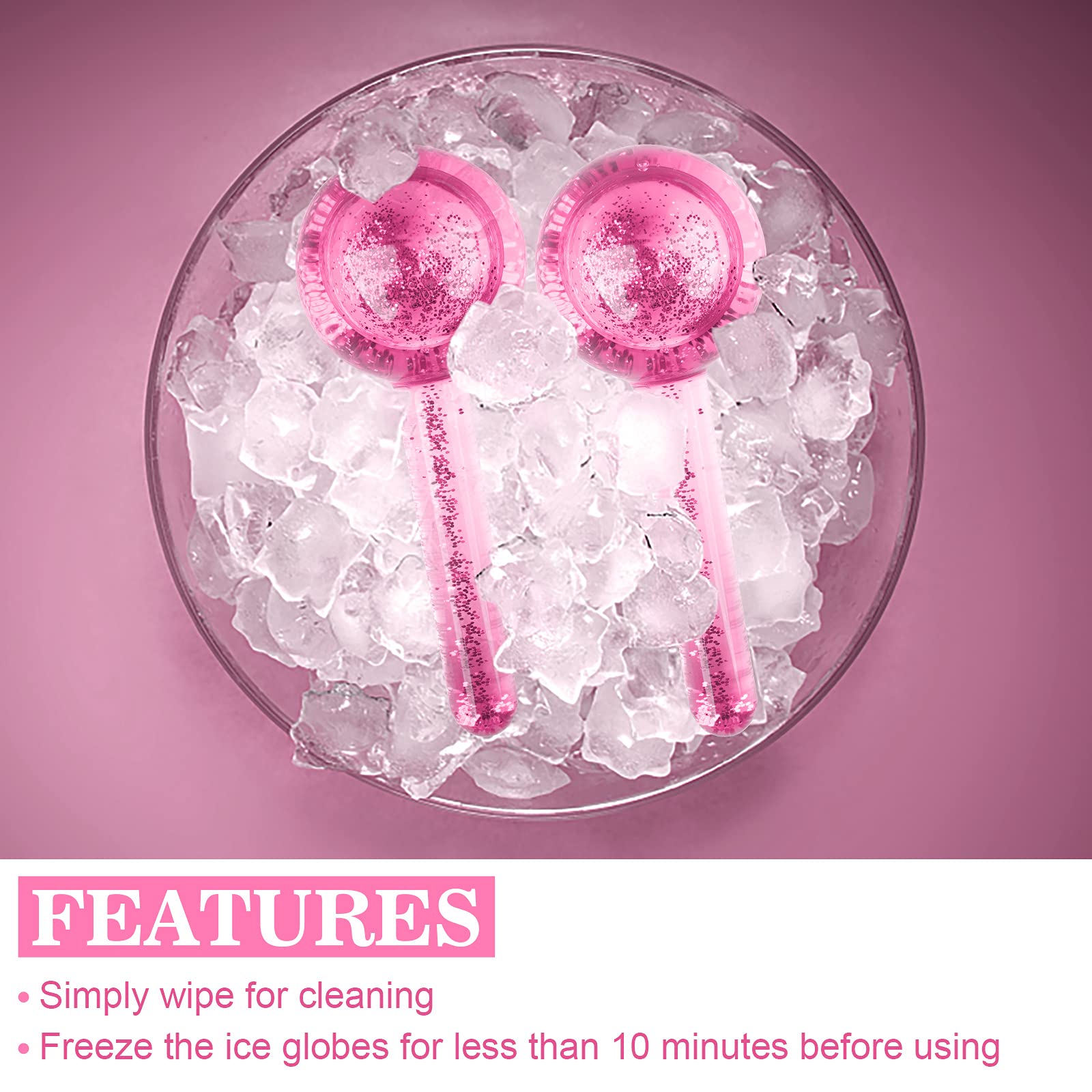 Qhou Ice Globes & Ice Roller for Face & Eye Puffiness Relief - Cooling Facial Massager for Dark Circles, Pores & Skin Tightening - Pink | Skincare Tools for Beauty Routine, Morning Routine & Spa Day