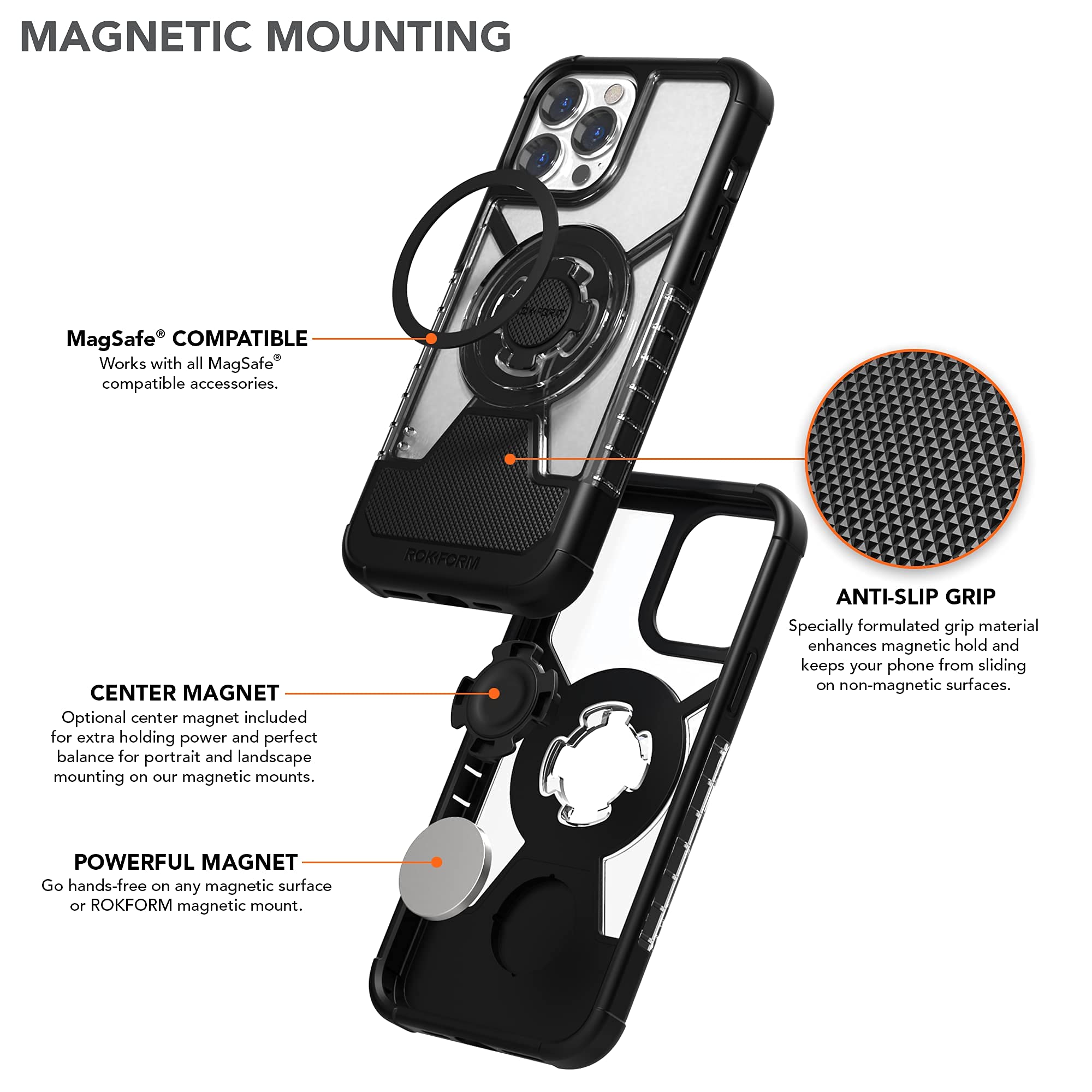 Rokform iPhone 13 Pro Max Crystal Clear Case with Twist Lock Sport Ring Stand & Grip - RokLock Series Protective Cover for Workout, Running, Cycling & Outdoor Activities