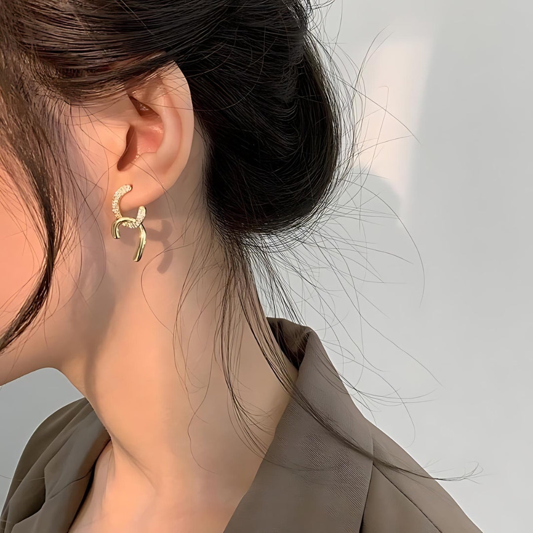 Duo Tone Gold Bar Stud Earrings for Women - 14K Gold Plated Minimalist Dangle Earrings | D5688 | Perfect for Everyday Wear, Office & Special Occasions