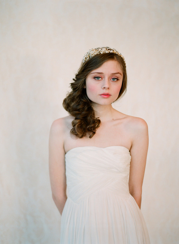 Elegant Double Band Golden Tiara for Women - Style #147 | Perfect for Weddings, Prom, and Special Occasions