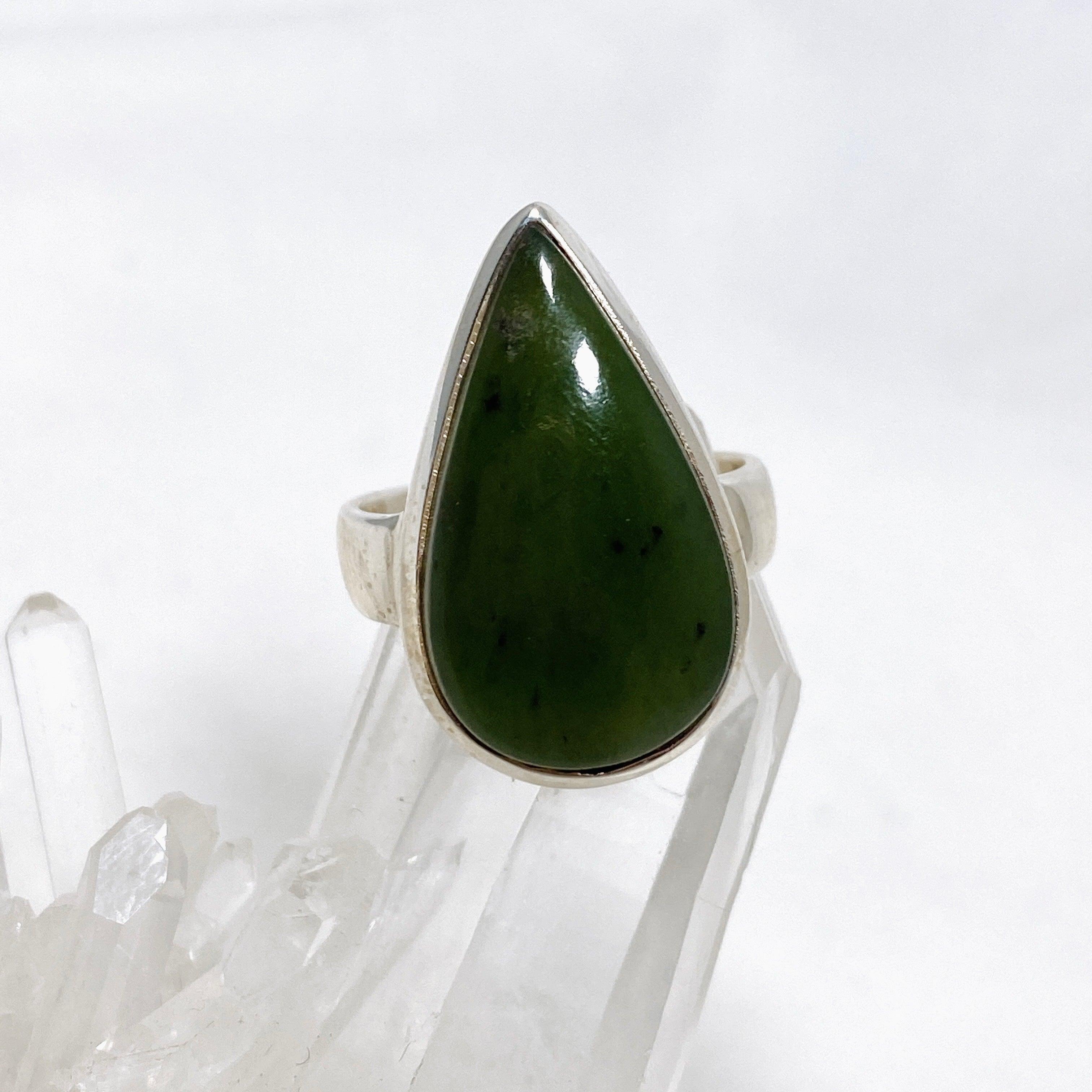 Siberian Jade Nephrite Teardrop Ring - Size 9.5 PRGJ405 - Elegant Jewelry for Women, Perfect for Weddings, Parties & Special Occasions