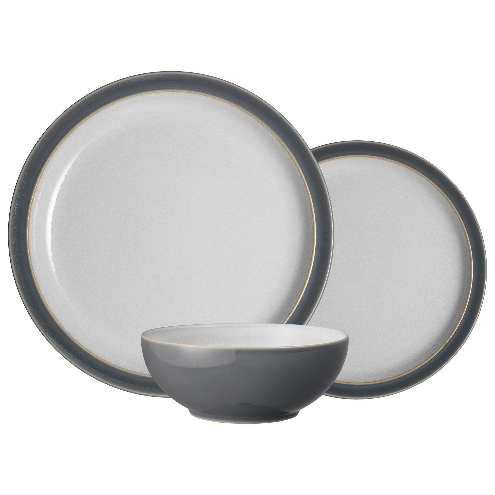 Denby Elements Fossil Grey 4-Piece Ceramic Dinner Set - Microwave & Dishwasher Safe Tableware - Includes Dinner Plate, Small Plate, Cereal Bowl & Coffee Mug - Perfect for Everyday Meals, Family Dinners & Entertaining Guests