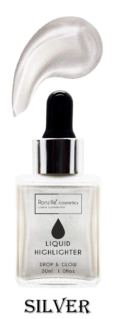 Ronzille Liquid Highlighter for Face Makeup - 30ml (Pack of 2) - Gold & Silver Shimmer - Illuminating Glow for Cheeks, Eyes & Body - Perfect for Day & Night Makeup Looks