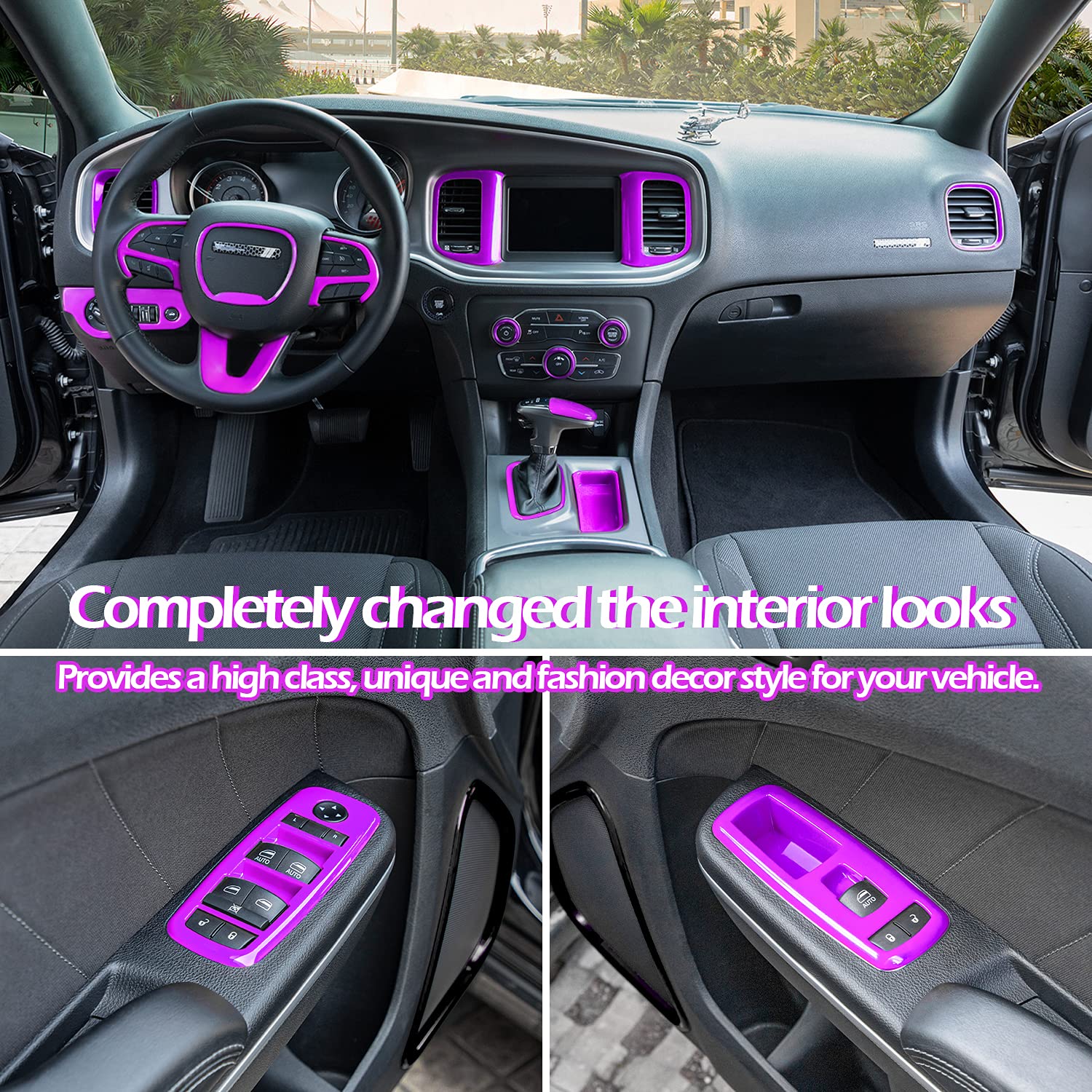 20PCS Full Set Interior Accessories Trim Kit for Dodge Charger 2015-2024 | Headlight, Window, Gear Shift & AC Vent Covers | Custom Car Interior Upgrade | Perfect for Car Enthusiasts & DIY Modifications (Purple)