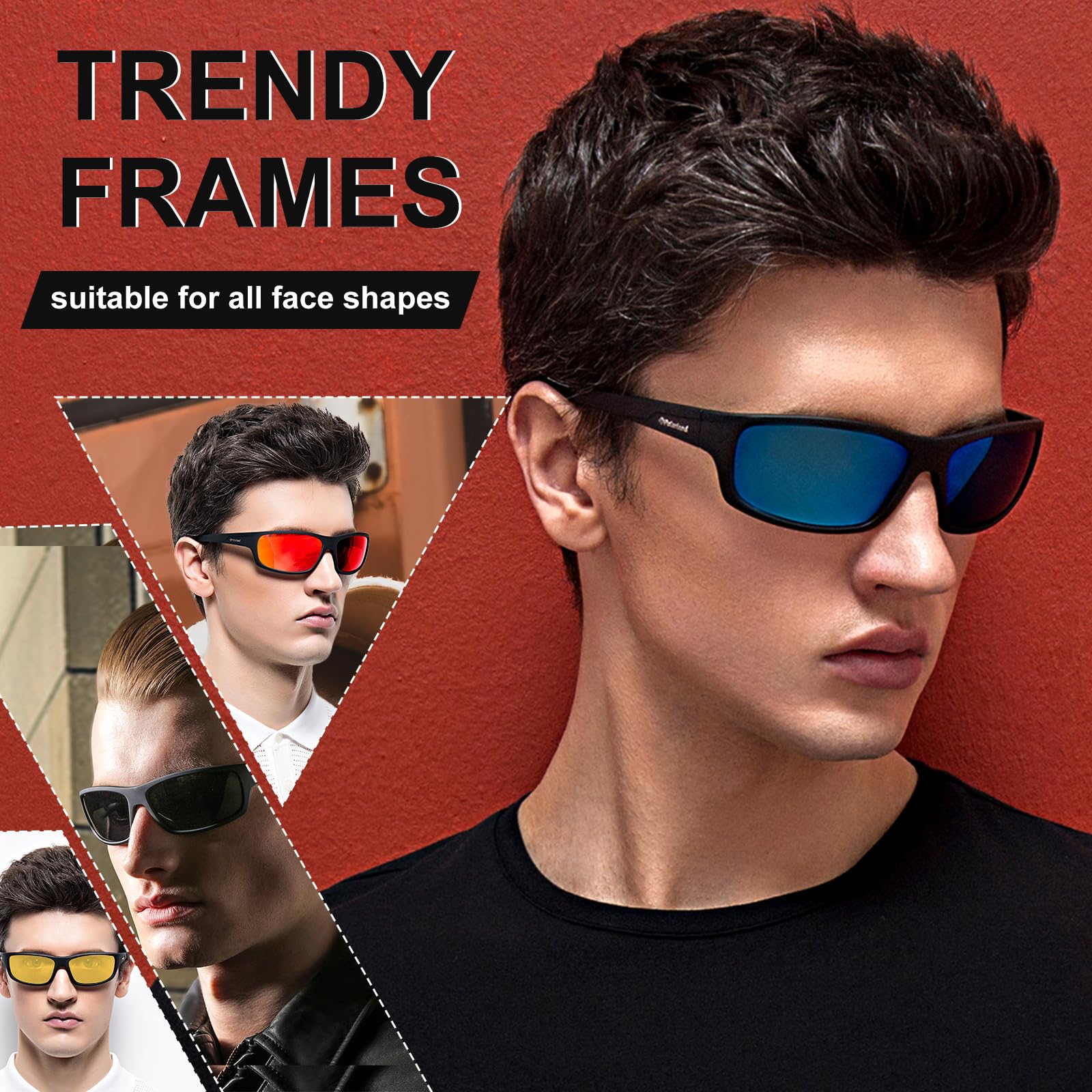 Polarized Sport Sunglasses for Men - Matte Finish UV400 Protection Sunglasses with Mirror Lens - Perfect for Running, Cycling & Outdoor Activities