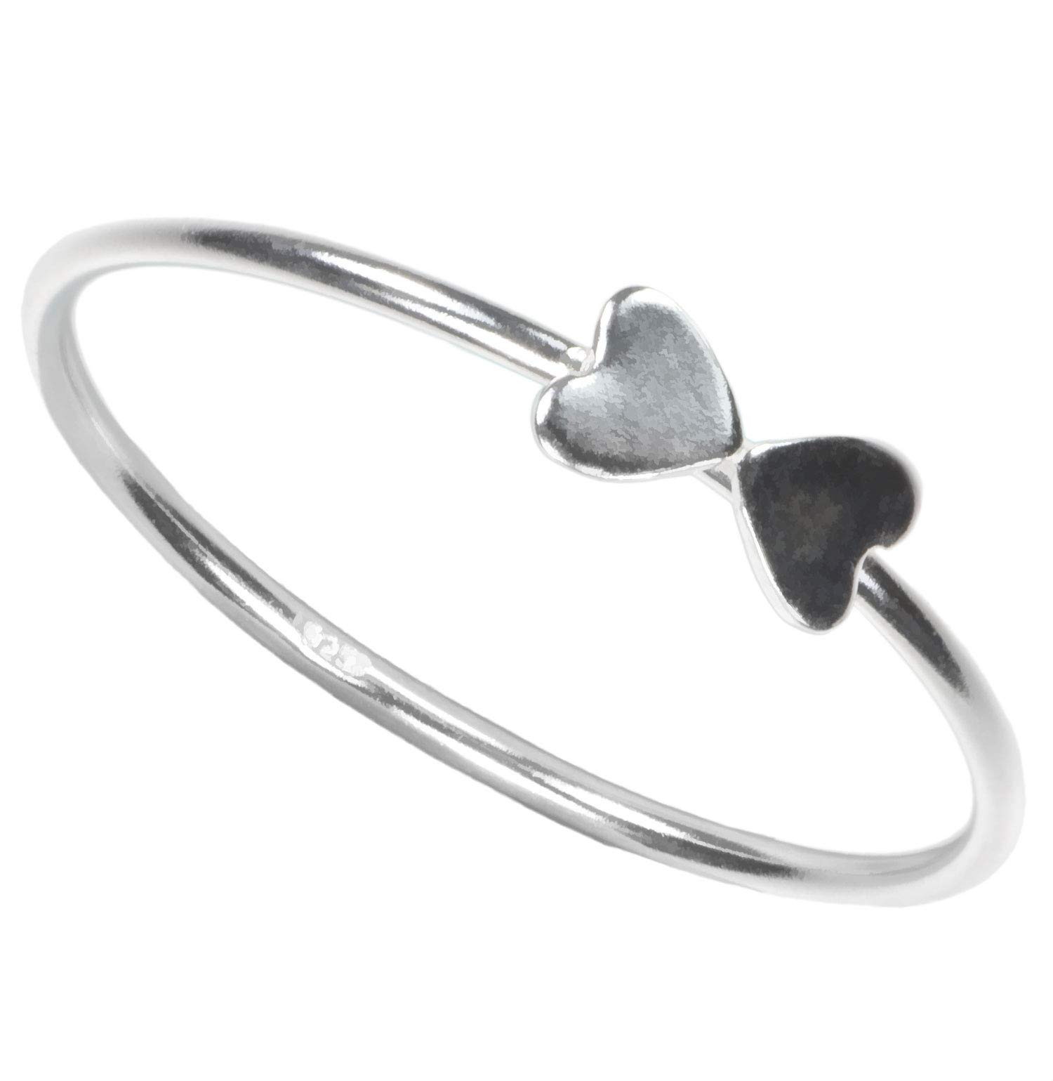 Sterling Silver Double Heart Stacking Ring for Women - Dainty Adjustable Love Rings Set - Perfect for Valentine's Day, Anniversary & Everyday Wear