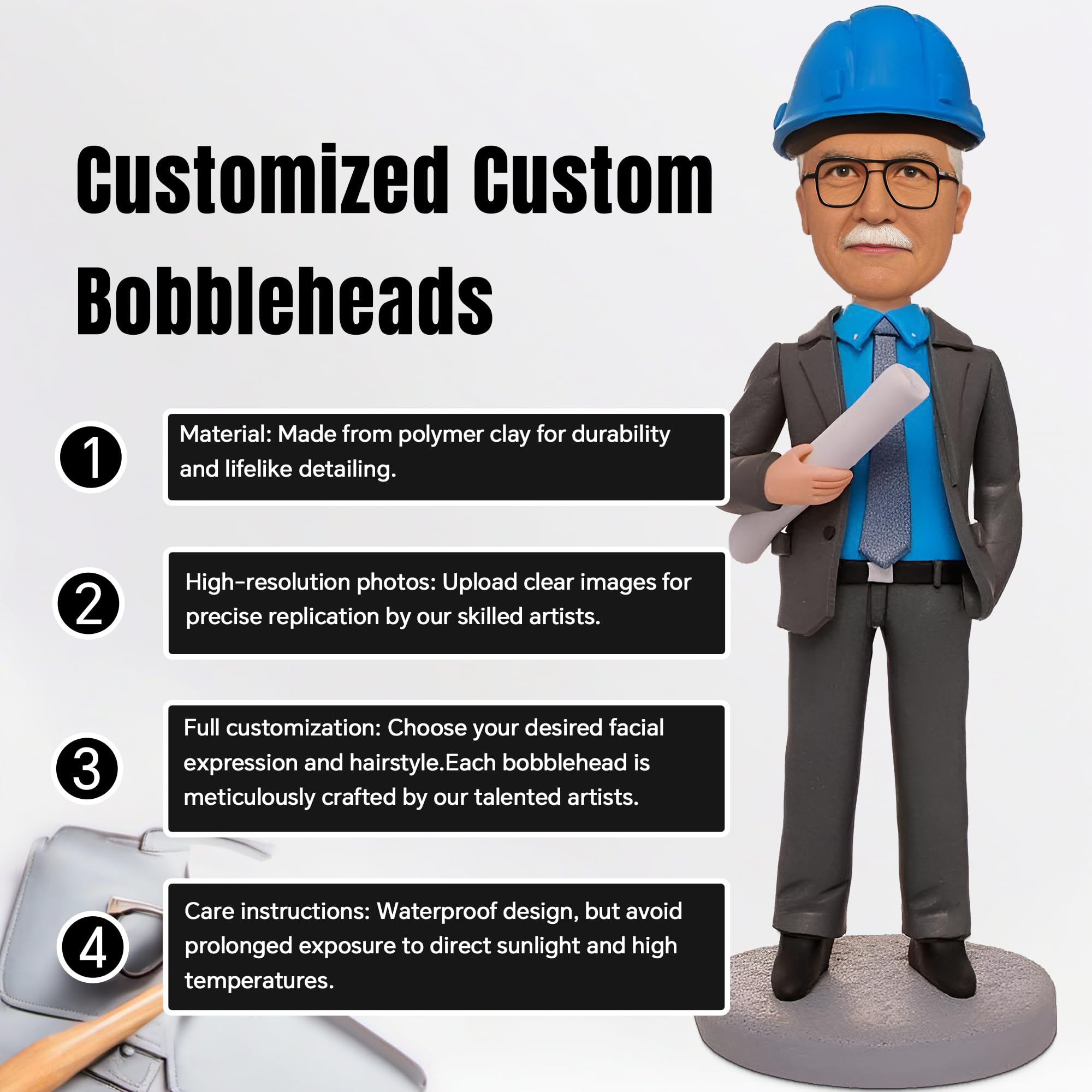 Custom Bobblehead Doll with Engineering Elements - Personalized Bobble Head for Adults - Unique Desk Decor Gift for Men, Engineers & Tech Enthusiasts - Perfect for Office Decor, Birthday Gifts & Collectibles