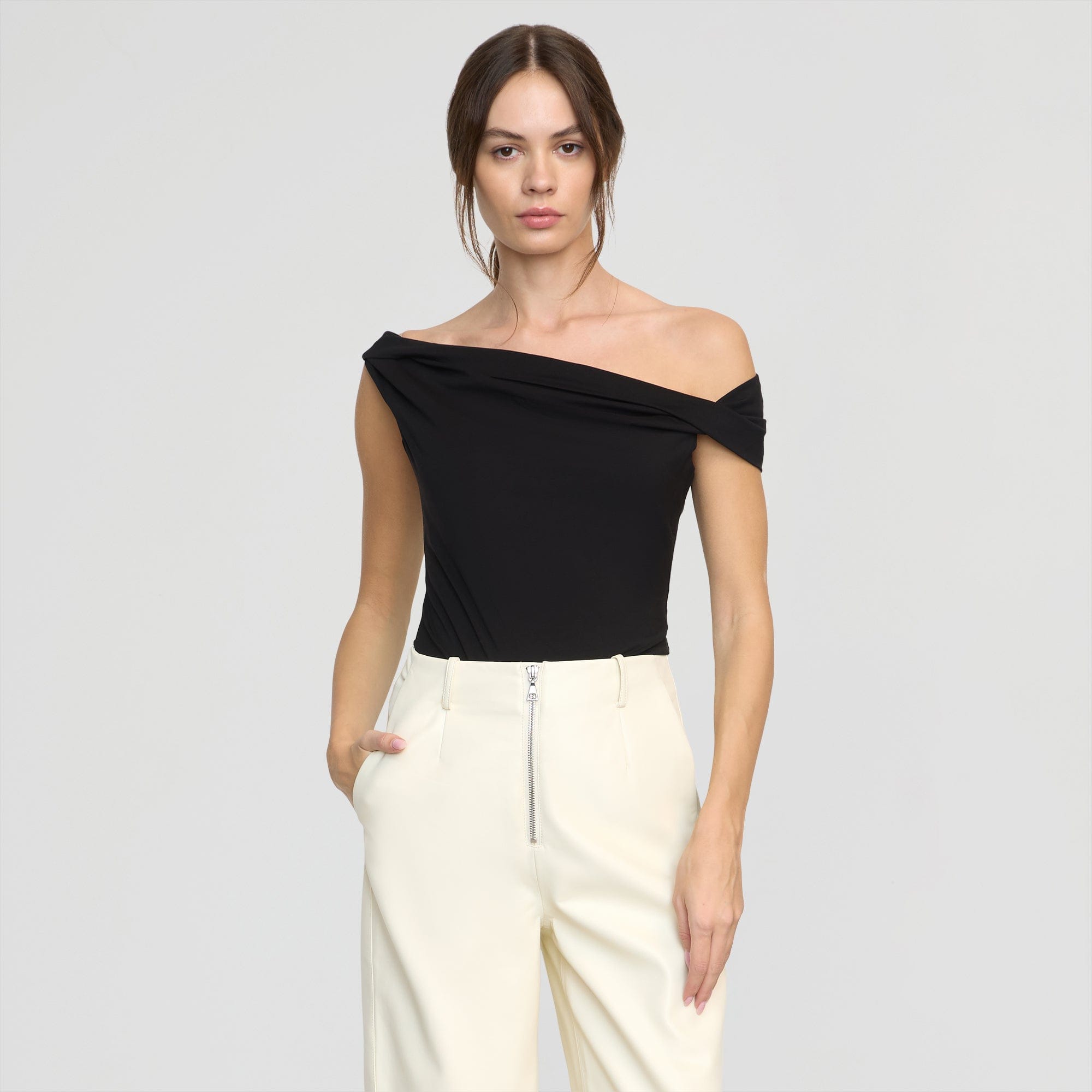 Mai Asymmetric Off Shoulder Tee - Women's Fashion Tops for Casual Wear, Date Night & Summer Outfits
