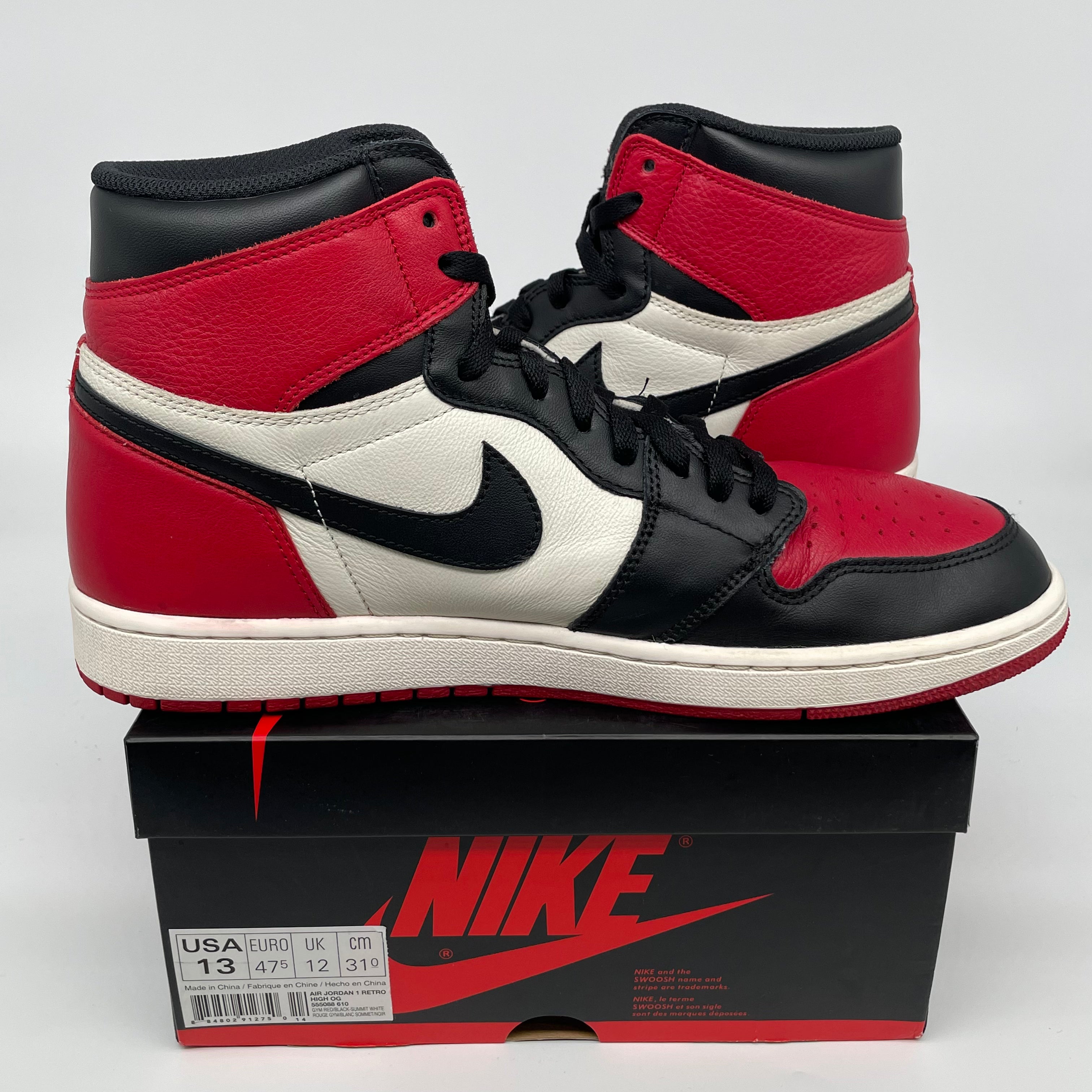 Air Jordan 1 Retro High Bred Toe Men's Basketball Shoes Size 13 - 555088-610 | Authentic Nike Sneakers for Streetwear, Sports & Collectors
