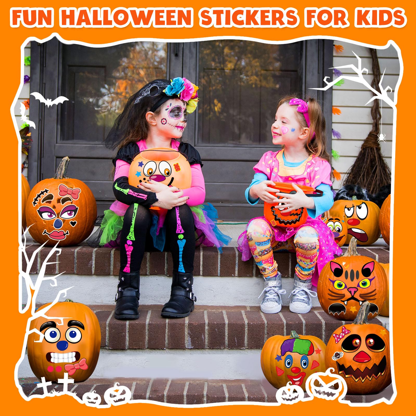 Halloween Stickers for Kids - 48 Large Pumpkin Face Decorating Stickers Bulk Pack | Perfect for Classroom Crafts, Party Favors & DIY Halloween Decorations