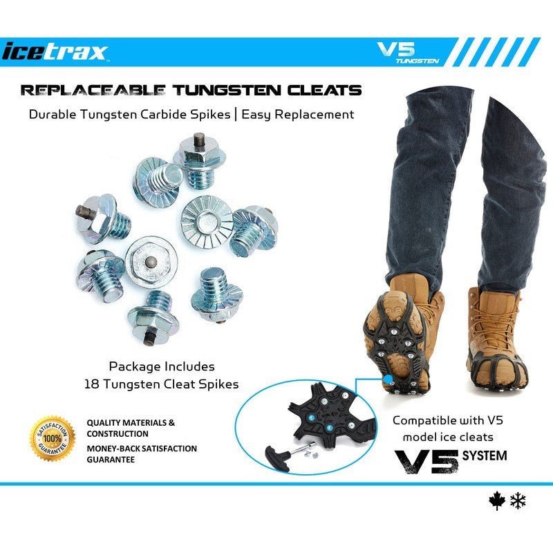 Icetrax Tungsten Replacement Spikes for V5 Ice Cleats - Durable Traction for Hiking, Hunting & Winter Sports