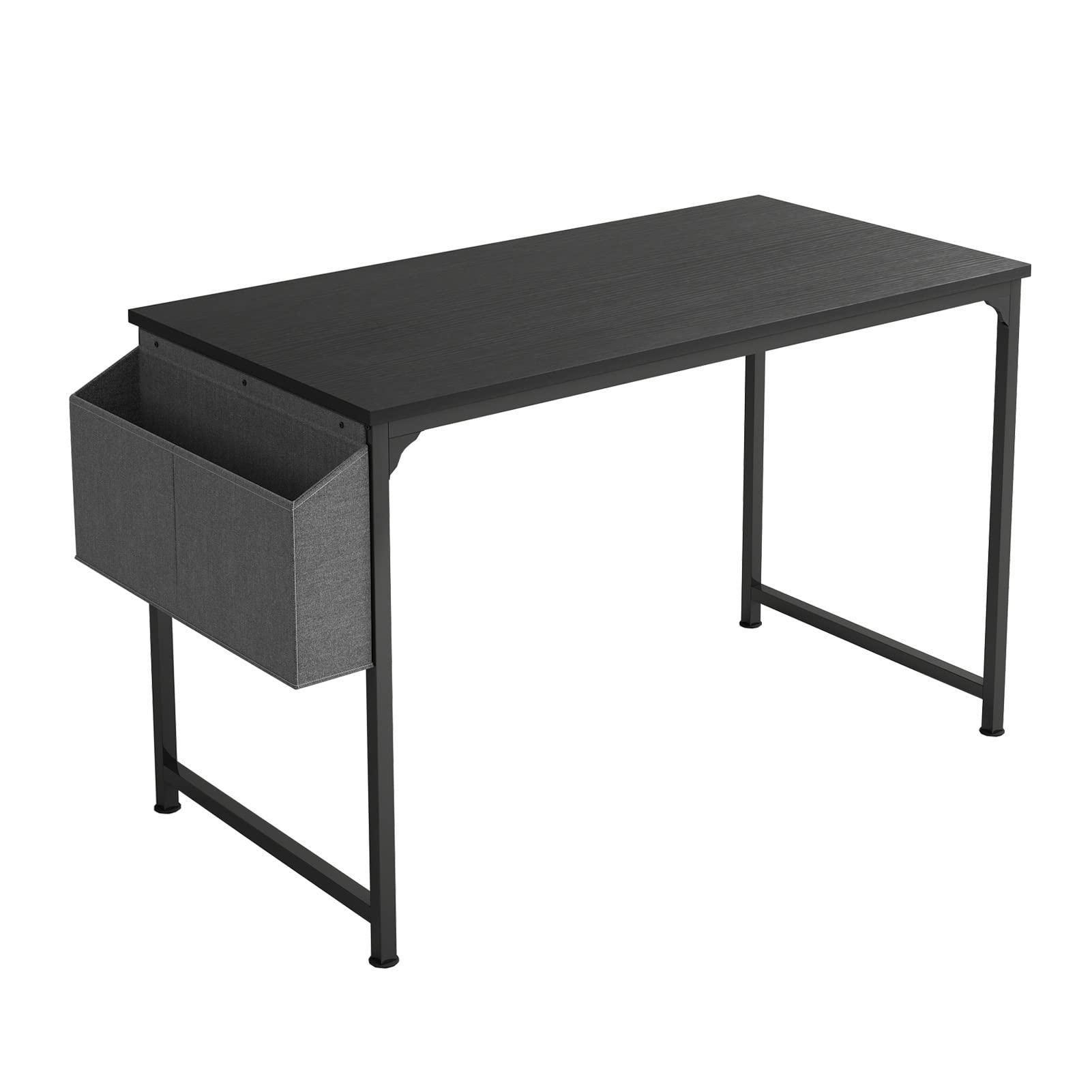 47 Inch Simple Computer Desk with Side Storage Bag - Sturdy Wooden Writing Desk for Home Office, Bedroom & Study - Black Home Office Furniture (47