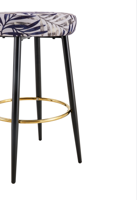 2 Pack Counter Height Bar Stools - 24 Inch PU Upholstered Dining Chairs with Golden Footrest, Velvet Silver Leaves Design for Kitchen Island, Coffee Shop, Home Bar & Balcony - Modern Kitchen Stools for Dining & Entertaining