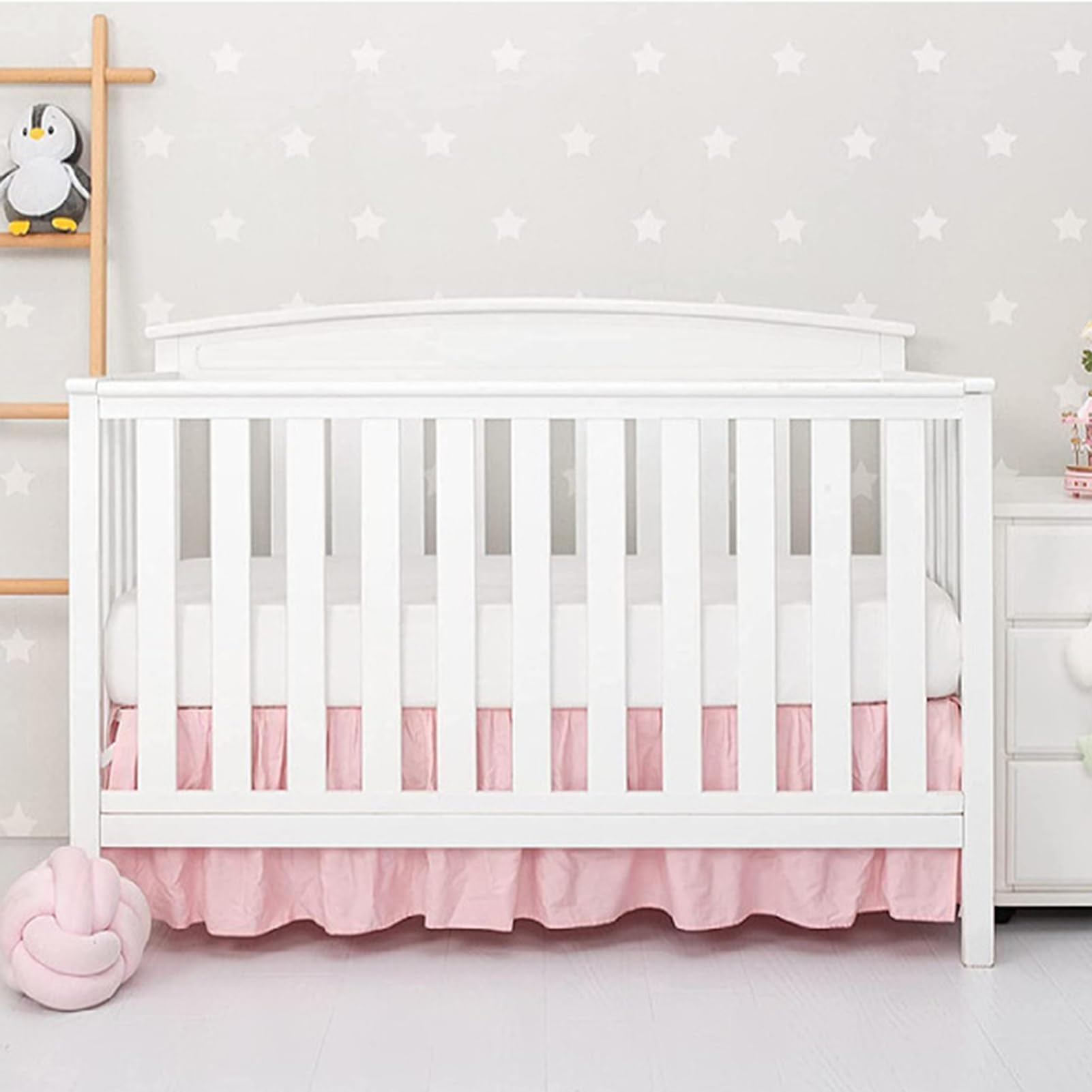 Clinmday Wrap Around Ruffled Crib Skirt - Soft Elastic Baby Bed Skirt for Easy Installation, White Nursery Bedding | Perfect for Toddler Cribs & Nursery Decor