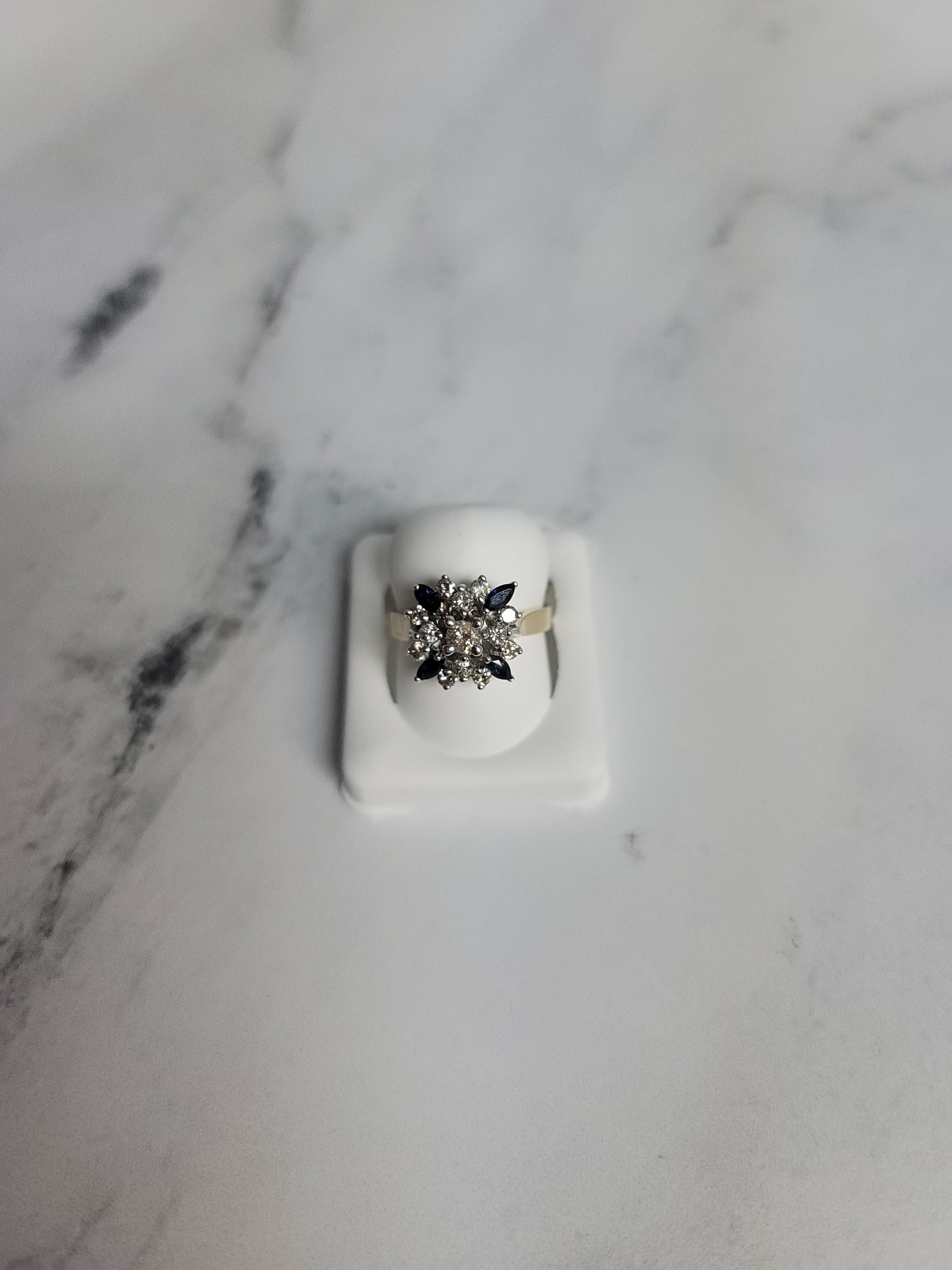 Diamond & Sapphire Flower Ring .75cttw 14K Yellow Gold - Elegant Jewelry for Women, Perfect for Weddings, Anniversaries & Special Occasions