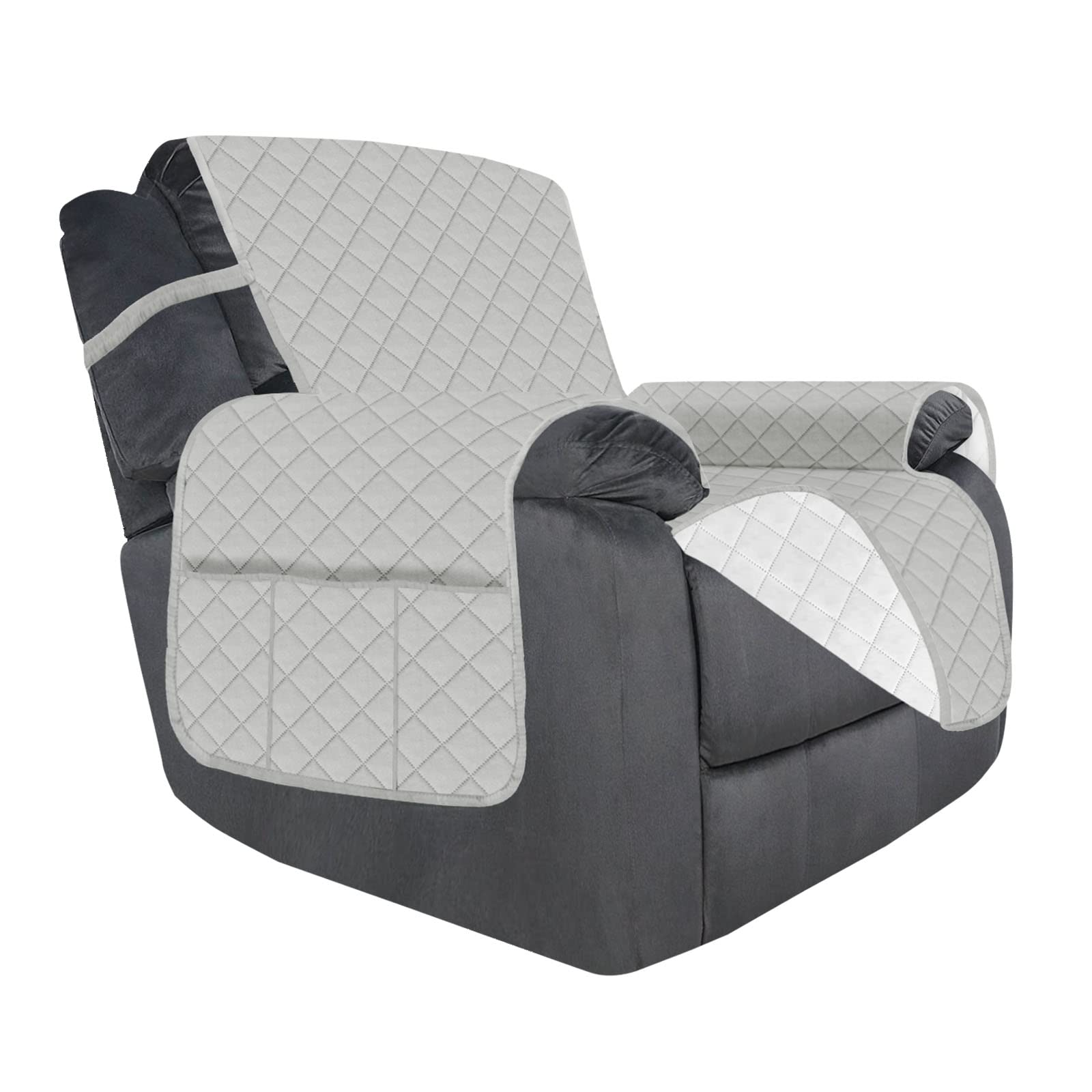 Deeky Recliner Chair Covers for Large Recliners - Reversible Water-Resistant Slipcovers with Elastic Straps (Light Gray/Ivory) - Perfect for Pet Owners & Sofa Protection - Ideal for Living Rooms, Home Theaters & Family Gatherings