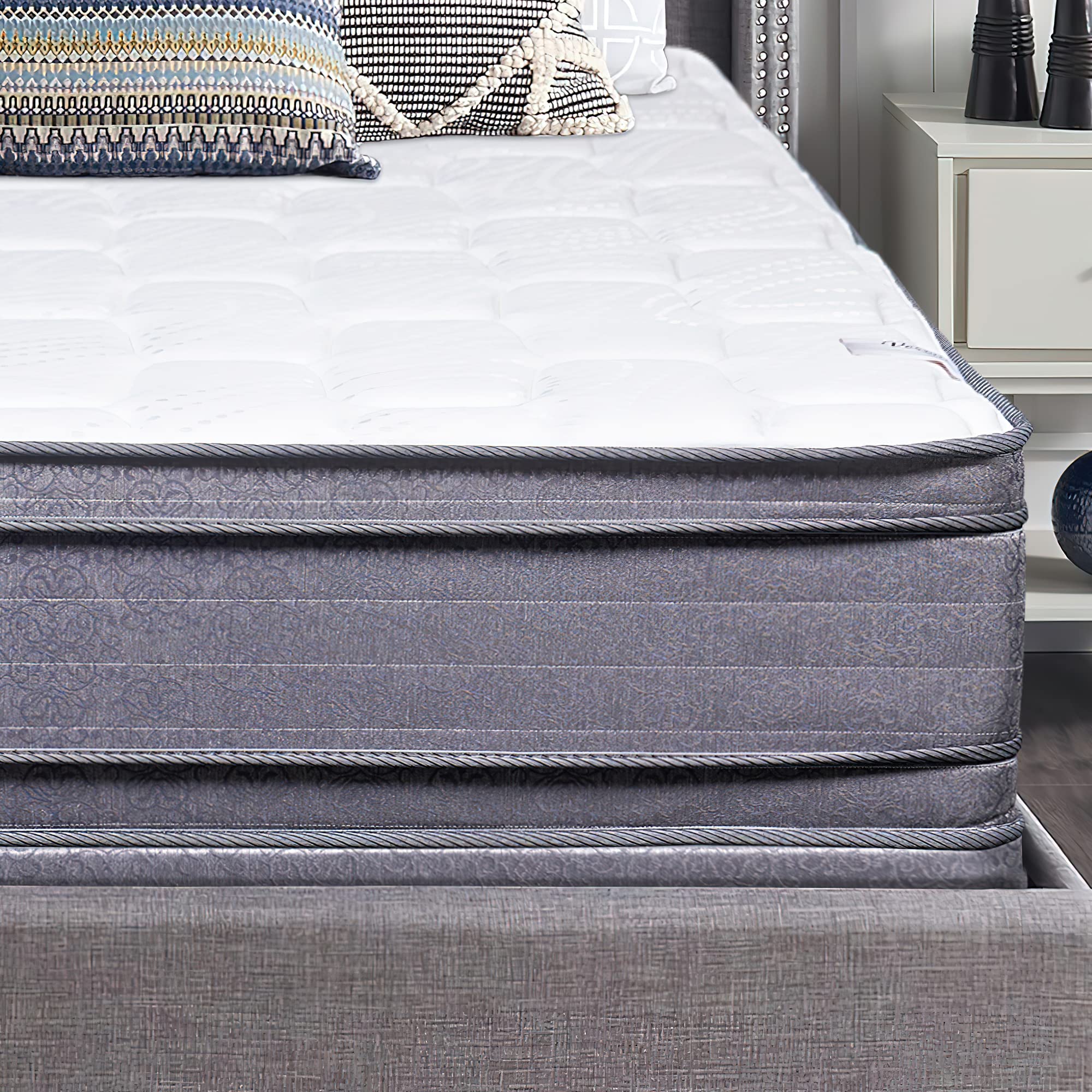 13-Inch Firm Euro Top Double Sided Foam Encased Innerspring Mattress Set with 4