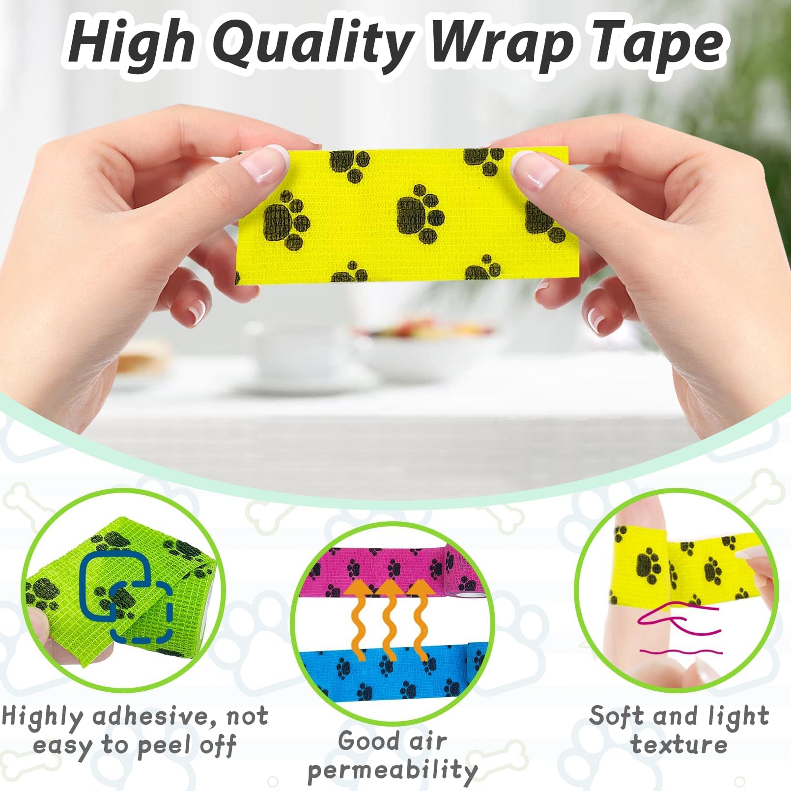 16PCS Vet Wrap Tape - Self-Adhesive No Chew Bandage for Dogs, Cats, Horses | Wound Dressing & Medical Gauze for Pets | Yellow, Blue, Green, Pink | Perfect for Paw, Ear, Tail & Leg Injuries