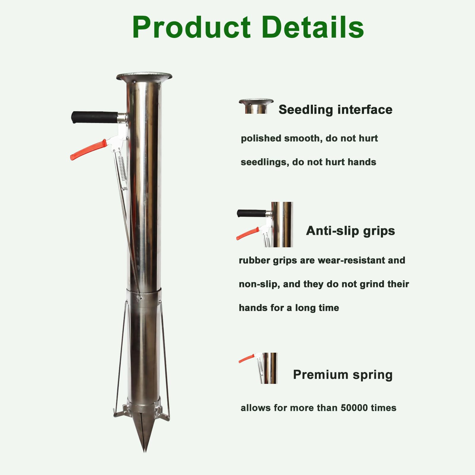 Stainless Steel Seedling Transplanting Bulb Planter Tool with Long Handle - Manual Vegetable & Young Plant Transplanter for Garden, Greenhouse - Perfect for Planting Flowers, Vegetables, and Seedlings in Raised Beds or Containers