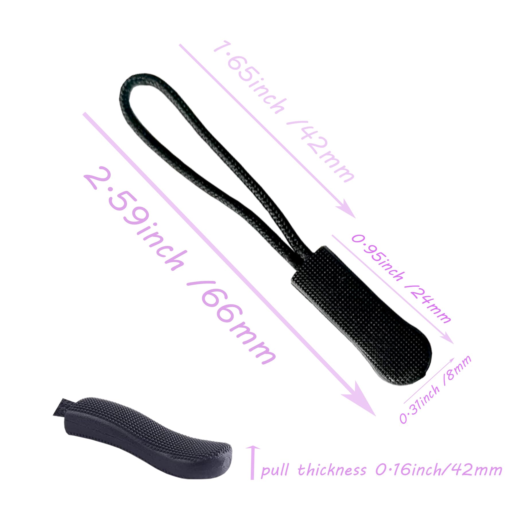 JOSDIOX 20Pcs Dark Purple Universal #28 Zipper Pull Replacement - Extender Cord for Backpacks, Jackets, Luggage, Purses, Handbags, Pants, Boots & Coats | Easy DIY Repair for Broken Zippers