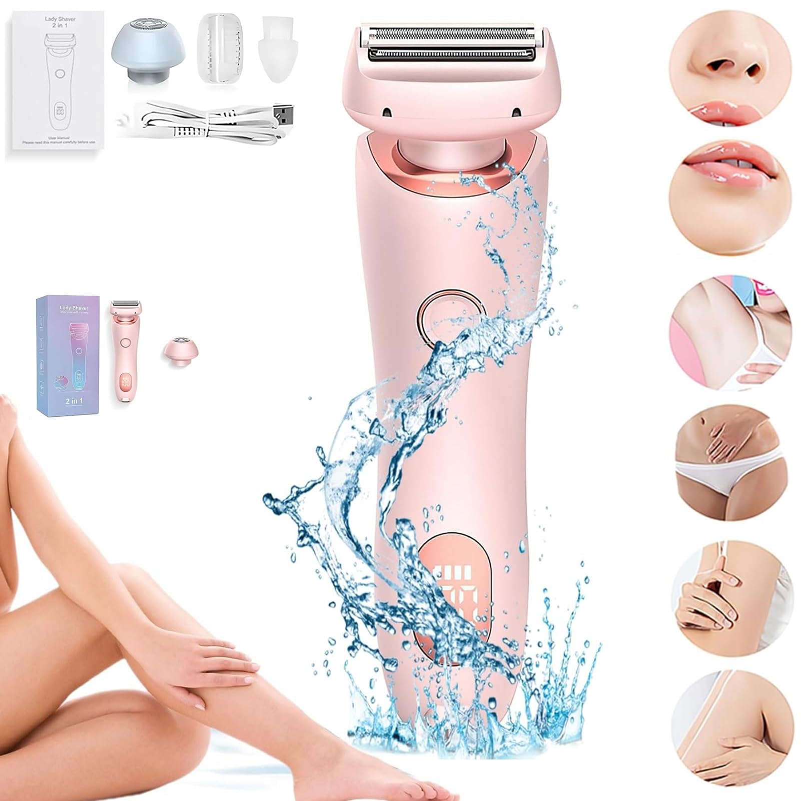 Velvix Smooth Shave Electric Razor 2025 - 2 in 1 Wet & Dry Body Shaver for Men & Women | Portable Rechargeable Trimmer for Face, Legs, Bikini & Full Body Grooming | Pink Travel-Friendly Design