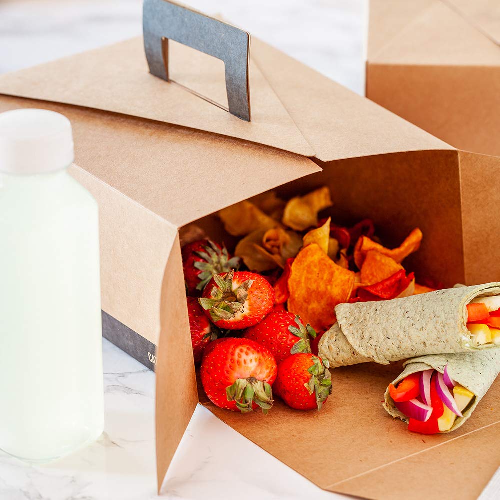 Restaurantware Cater Tek 9x7x3 Inch Grease-Resistant Takeout Food Containers - 100 Pack Recyclable Kraft & Black Paper To-Go Boxes for Meals, Snacks, Baked Goods | Perfect for Restaurants, Catering, Food Trucks & Home Meal Prep
