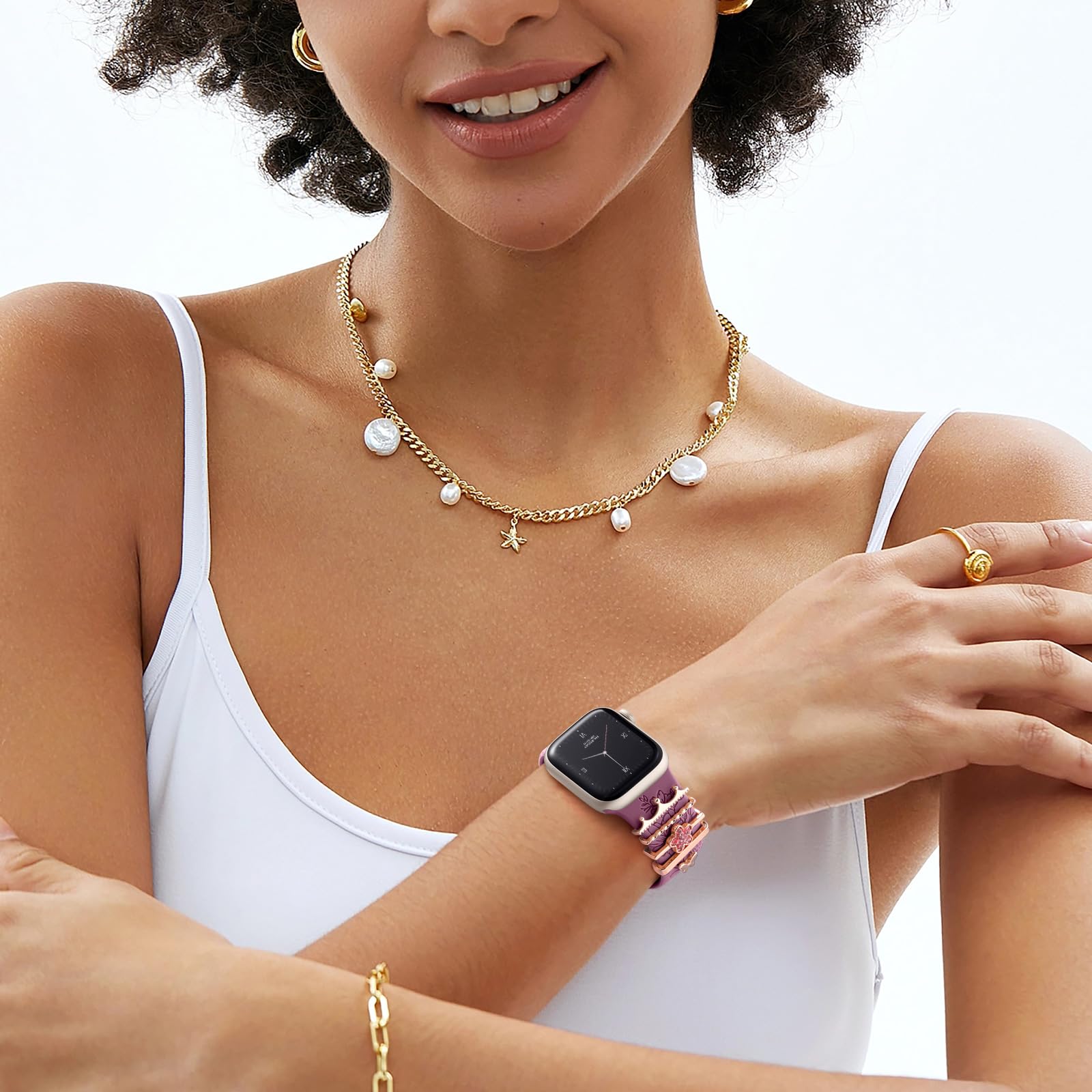 Maledan Floral Apple Watch Bands for Women - Soft Silicone Strap Compatible with Series 10/9/8/7/6/5/4/3/SE, 40mm 41mm 38mm 42mm 44mm 45mm 46mm - Breathable Fashion Bracelet for Daily Wear & Workout