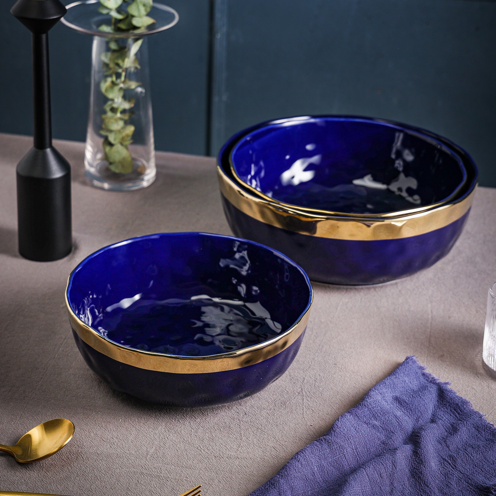 Florian Porcelain Dinner Bowl Set - 6-Piece Blue Ceramic Bowls for Soup, Salad & Dessert | Elegant Tableware for Home Dining & Entertaining