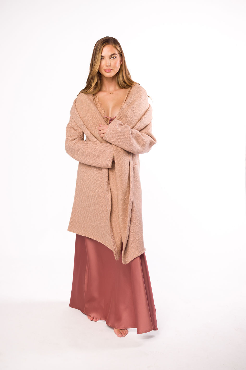 Christina Lace & Satin Contrast Maxi Dress - Elegant Blushed Cashmere Formal Gown for Weddings, Prom & Evening Events