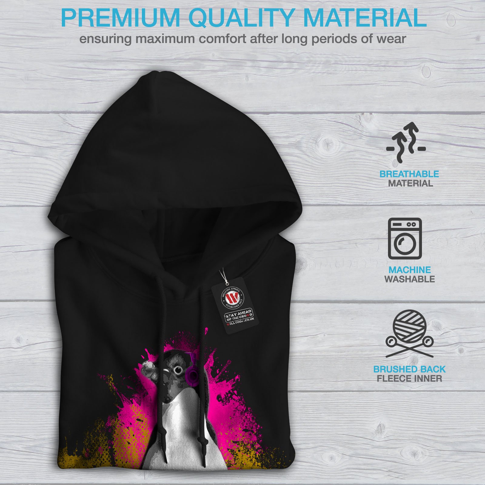 Wellcoda Funny Penguin Music Fan Men's Hoodie - Cozy Pullover Sweatshirt with Hood for Casual Wear & Gifts