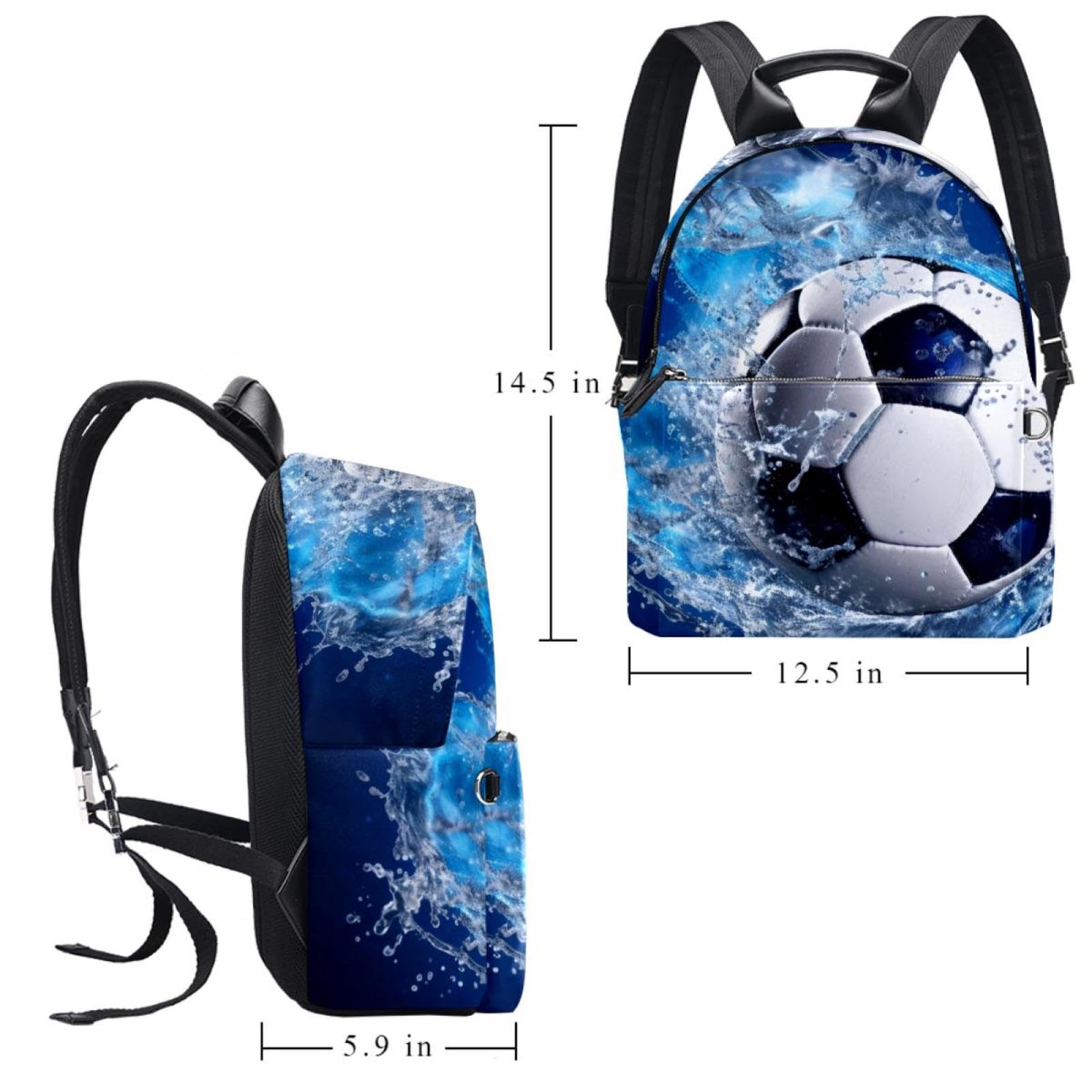 Premium Travel & Work Backpack - Waterproof Blue Ocean Design for Commuting, Hiking & Football Games - Durable Laptop Backpack for Men & Women