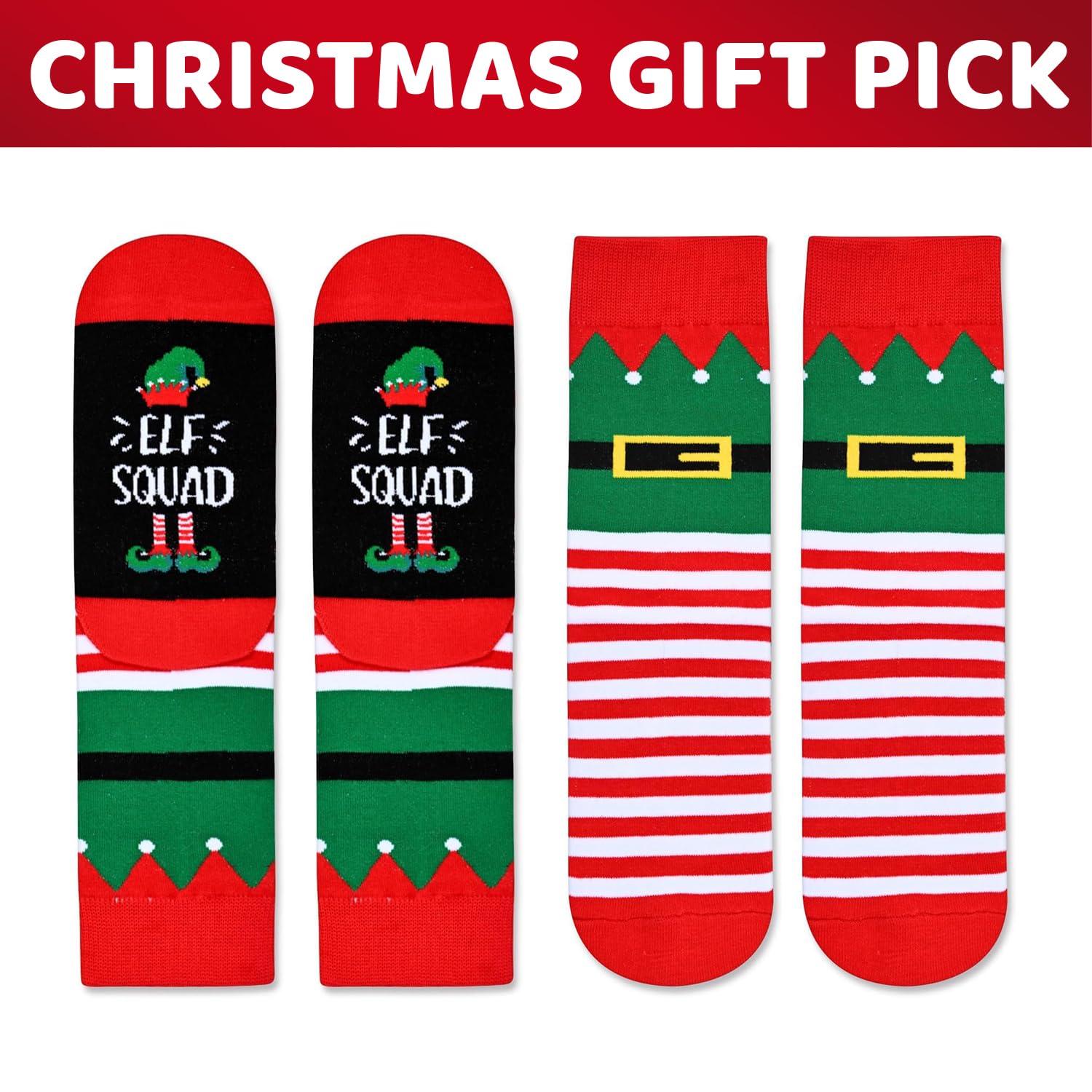 HappyPop Christmas Stocking Stuffer Socks for Kids - Fun Elf & Dinosaur Holiday Socks for Boys & Girls Ages 2-12 - Perfect Gift with Greeting Card for Christmas Morning, School Parties & Family Gatherings