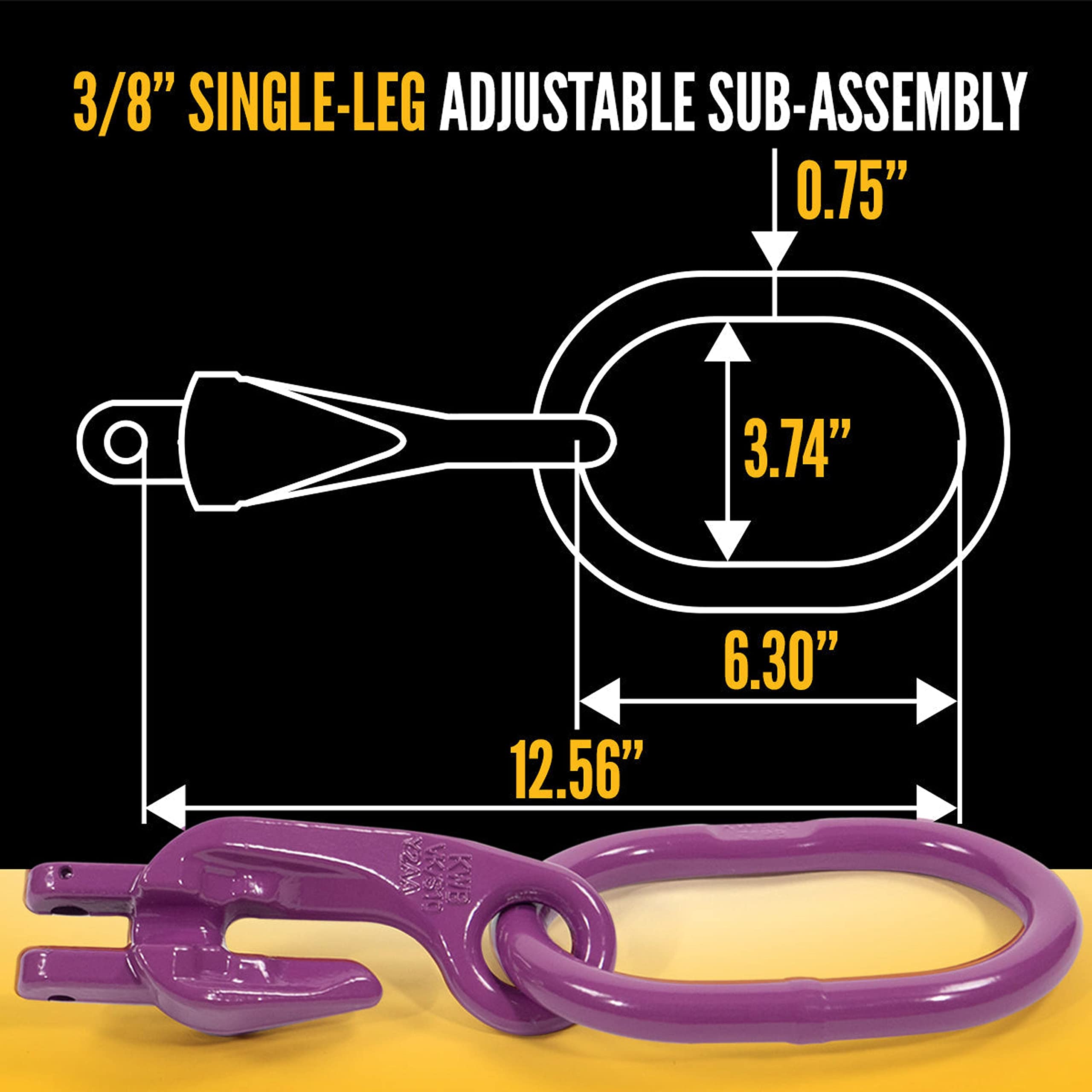 3/8 Inch x 10 Foot Adjustable Grade 100 Alloy Steel Chain Sling with Grab Hook - Heavy Duty Overhead Lifting Equipment for Cargo, Construction & Warehouse Use - US Cargo Control