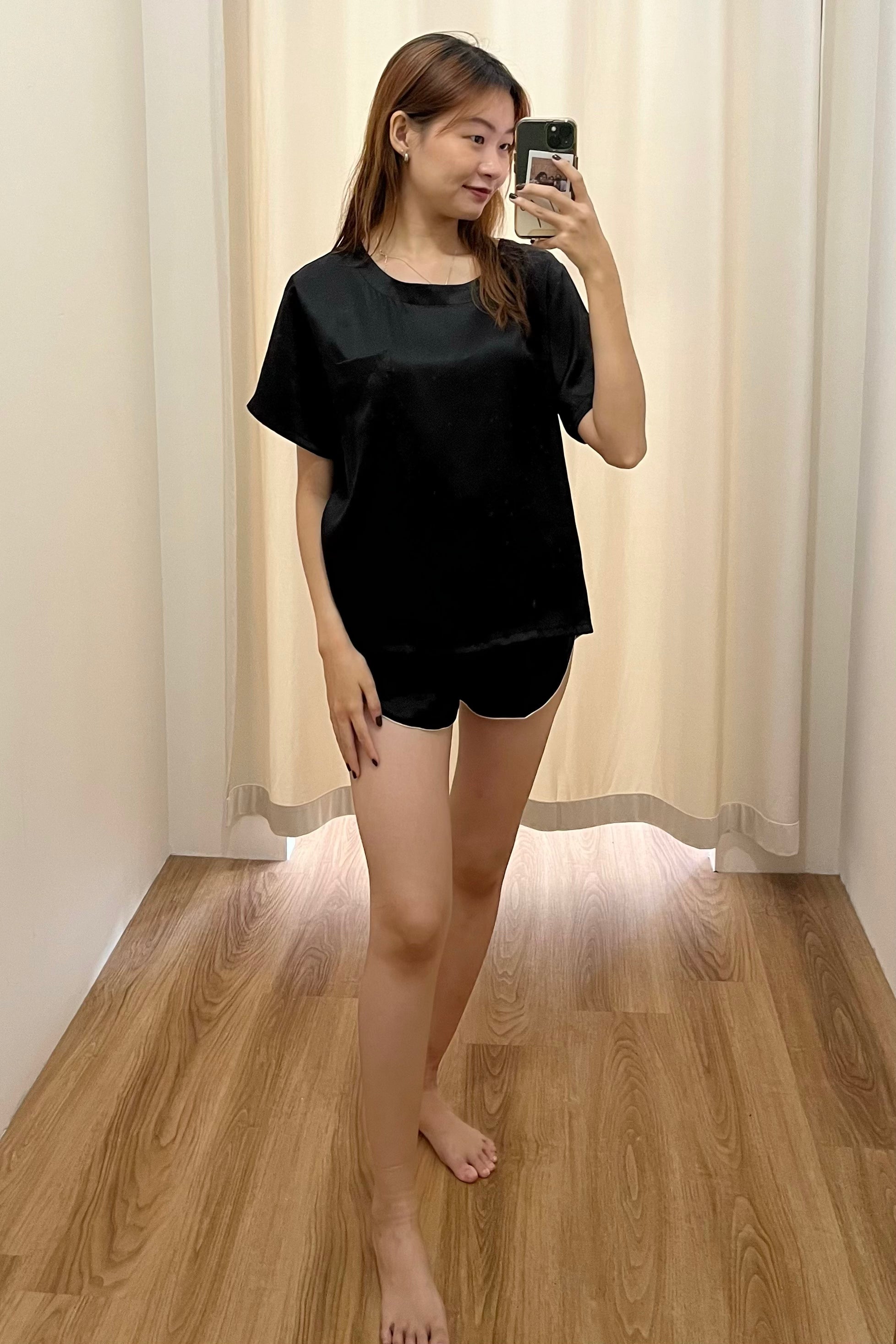 Premium Mulberry Silk Lounge Set for Women - Soft & Breathable Sleepwear (Black) - Perfect for Relaxing at Home, Spa Days & Gift Giving