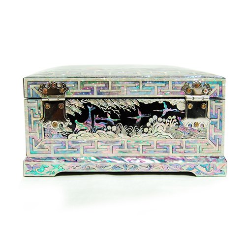 Mother of Pearl Asian Lacquered Wooden Jewelry Box with Long Life Emblem Design - Handcrafted Treasure Chest for Necklace, Ring & Keepsake Storage - Perfect Gift for Women, Wedding & Home Decor