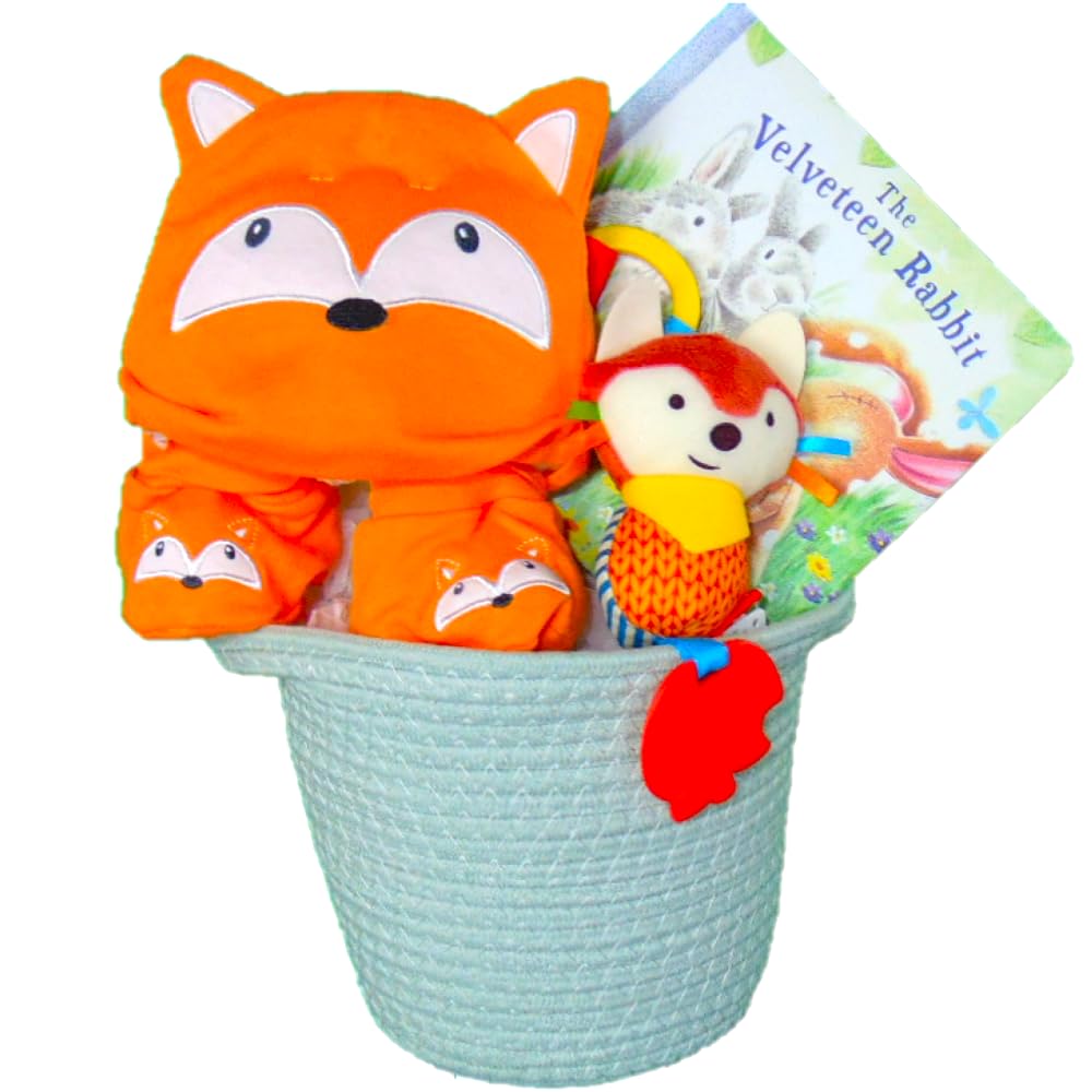 Unisex Baby Gift Basket - Orange Welcome Newborn Gift Set for Baby Boy or Girl - 10-inch Cute Baby Shower Present for New Parents | Perfect for Baby Showers, Hospital Visits & Newborn Welcomes