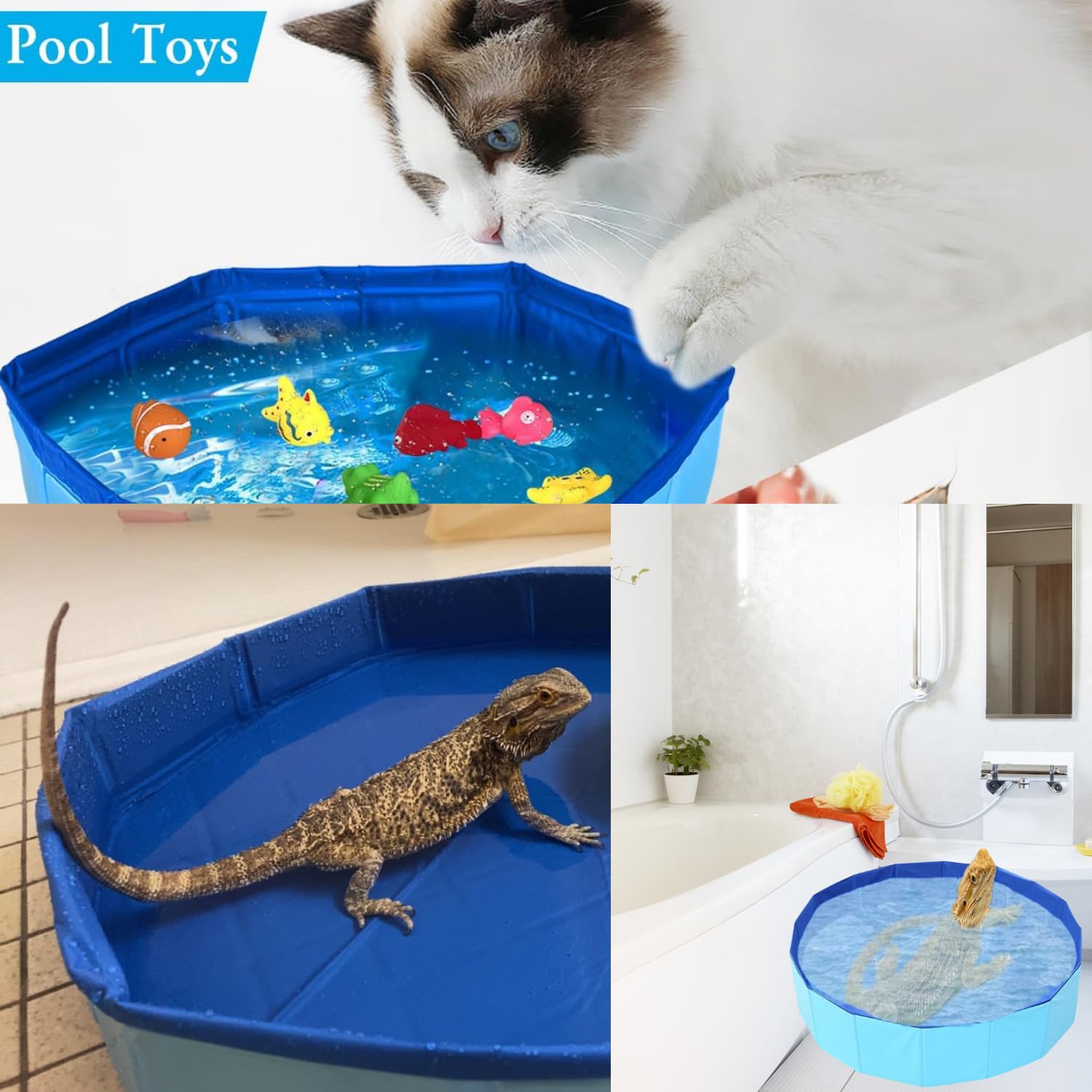 Foldable Reptile Bathtub with Brush & Towel - for Bearded Dragons, Turtles, Hedgehogs - Pet Cleaning & Relaxation